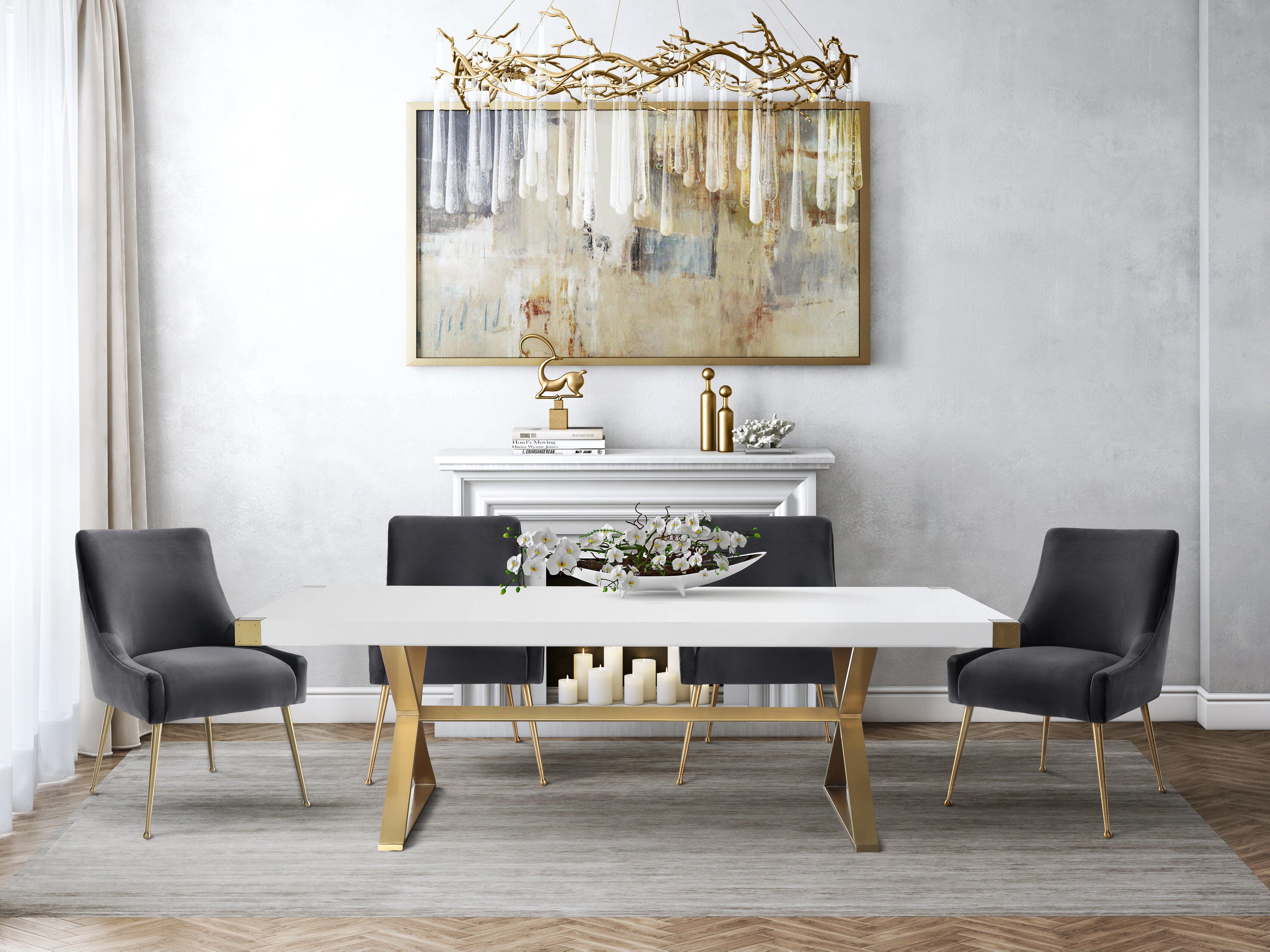 Beatrix Beatrix Gray Velvet Side Chair, Gray/Gold, large