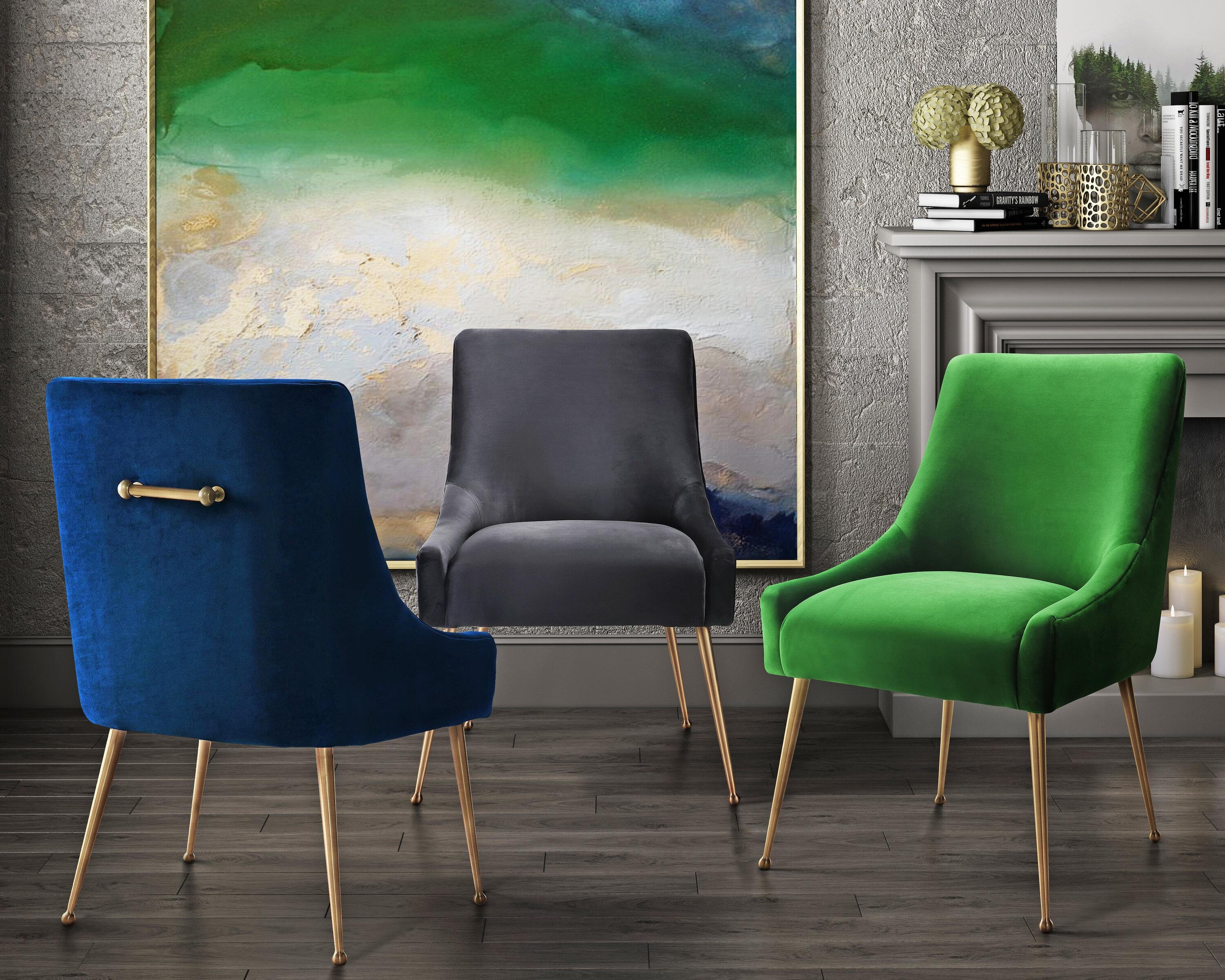 Beatrix Beatrix Gray Velvet Side Chair, Gray/Gold, large