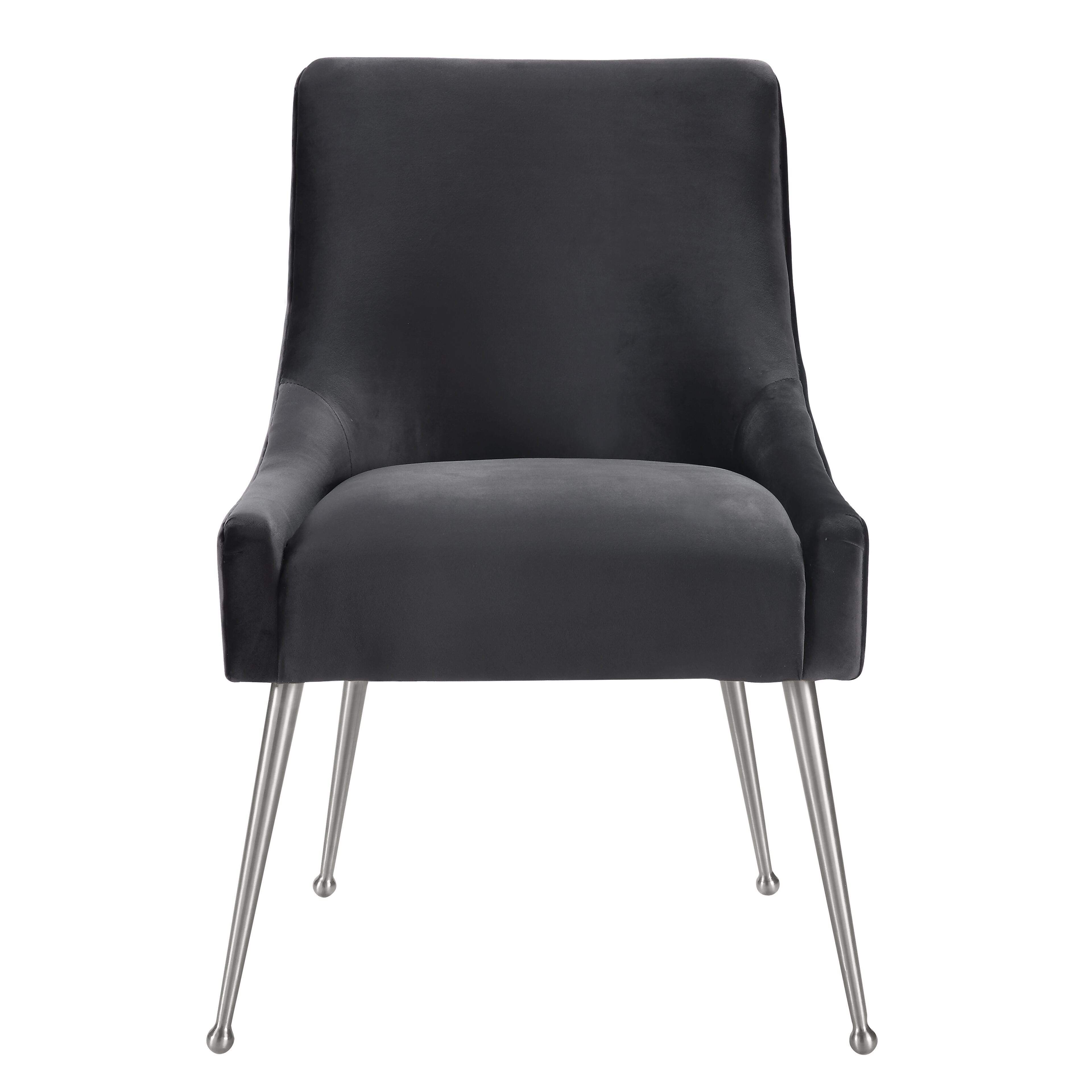 Beatrix Beatrix Gray Velvet Side Chair - Silver Legs, Gray/Silver, large