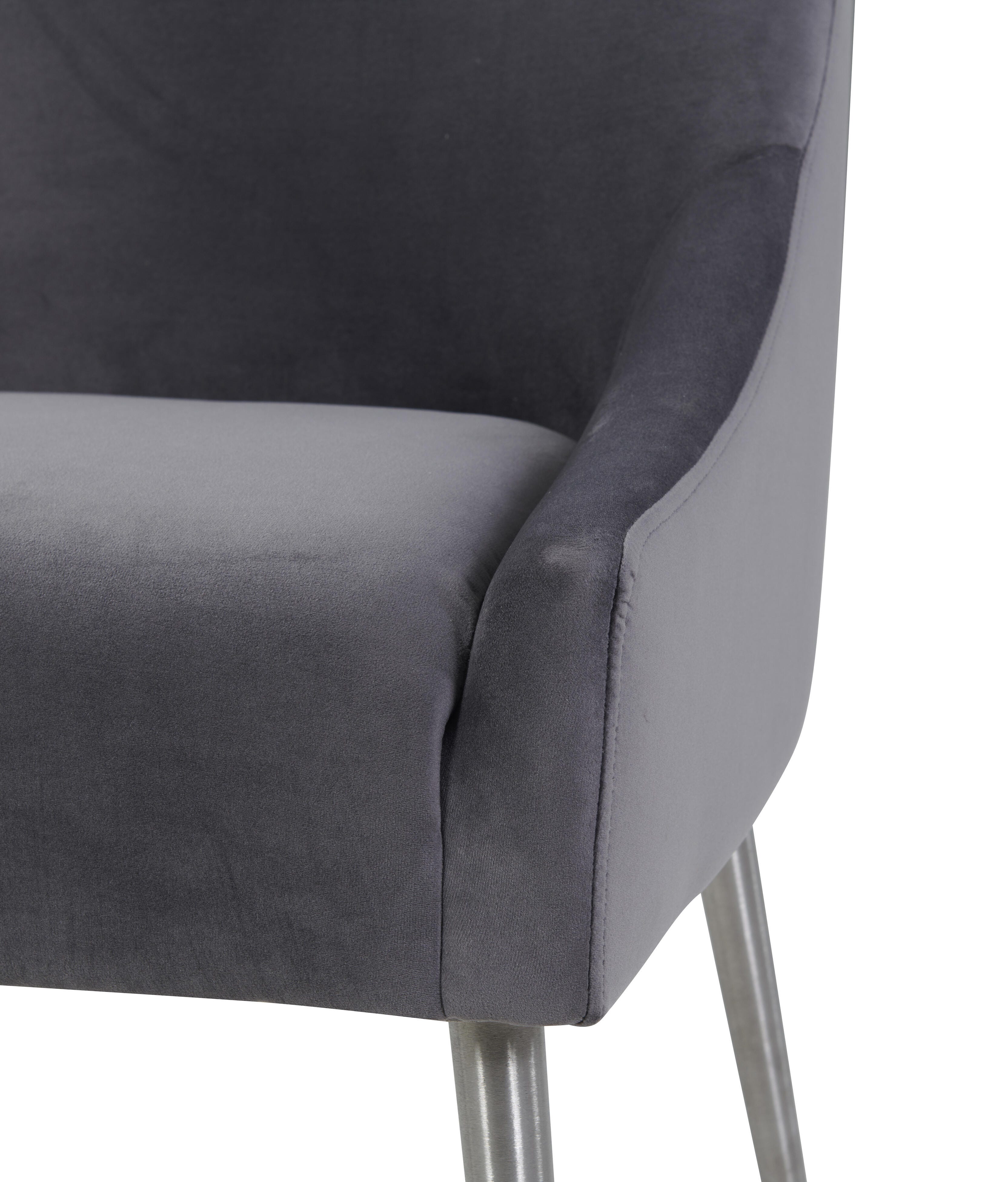 Beatrix Beatrix Gray Velvet Side Chair - Silver Legs, Gray/Silver, large