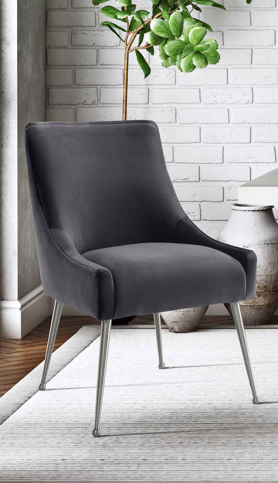 Beatrix Beatrix Gray Velvet Side Chair - Silver Legs, Gray/Silver, large