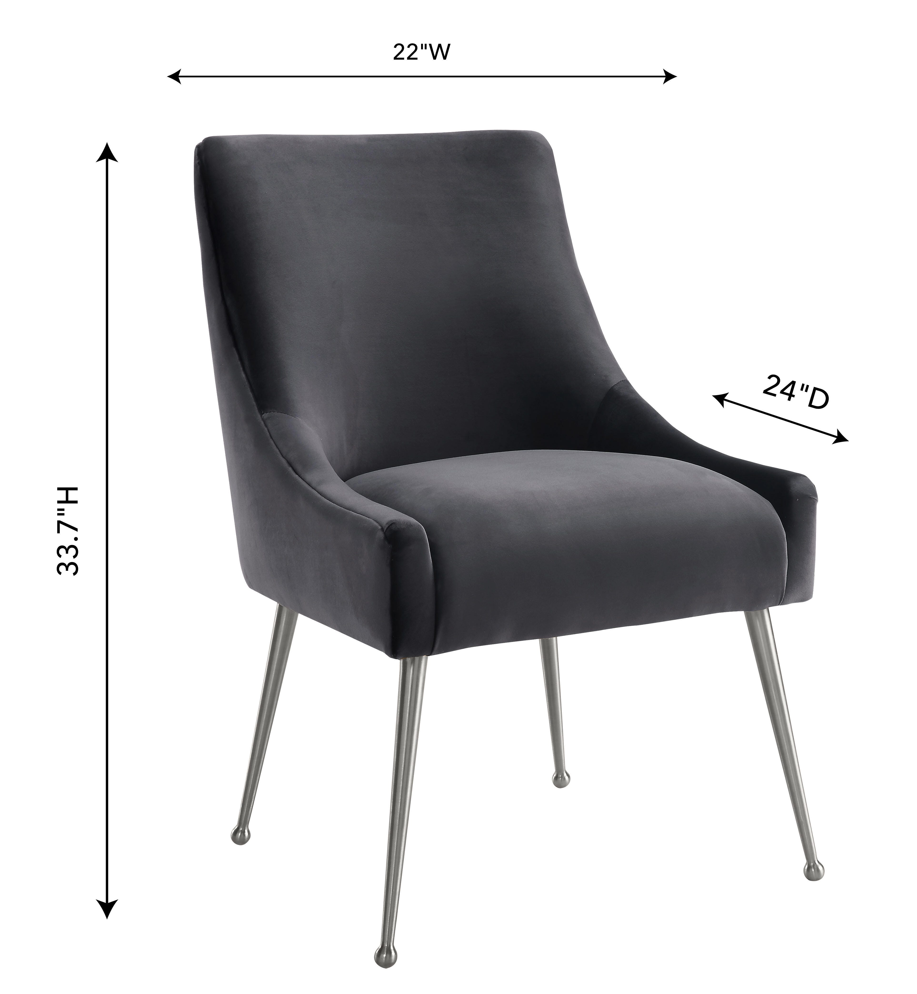 Beatrix Beatrix Gray Velvet Side Chair - Silver Legs, Gray/Silver, large