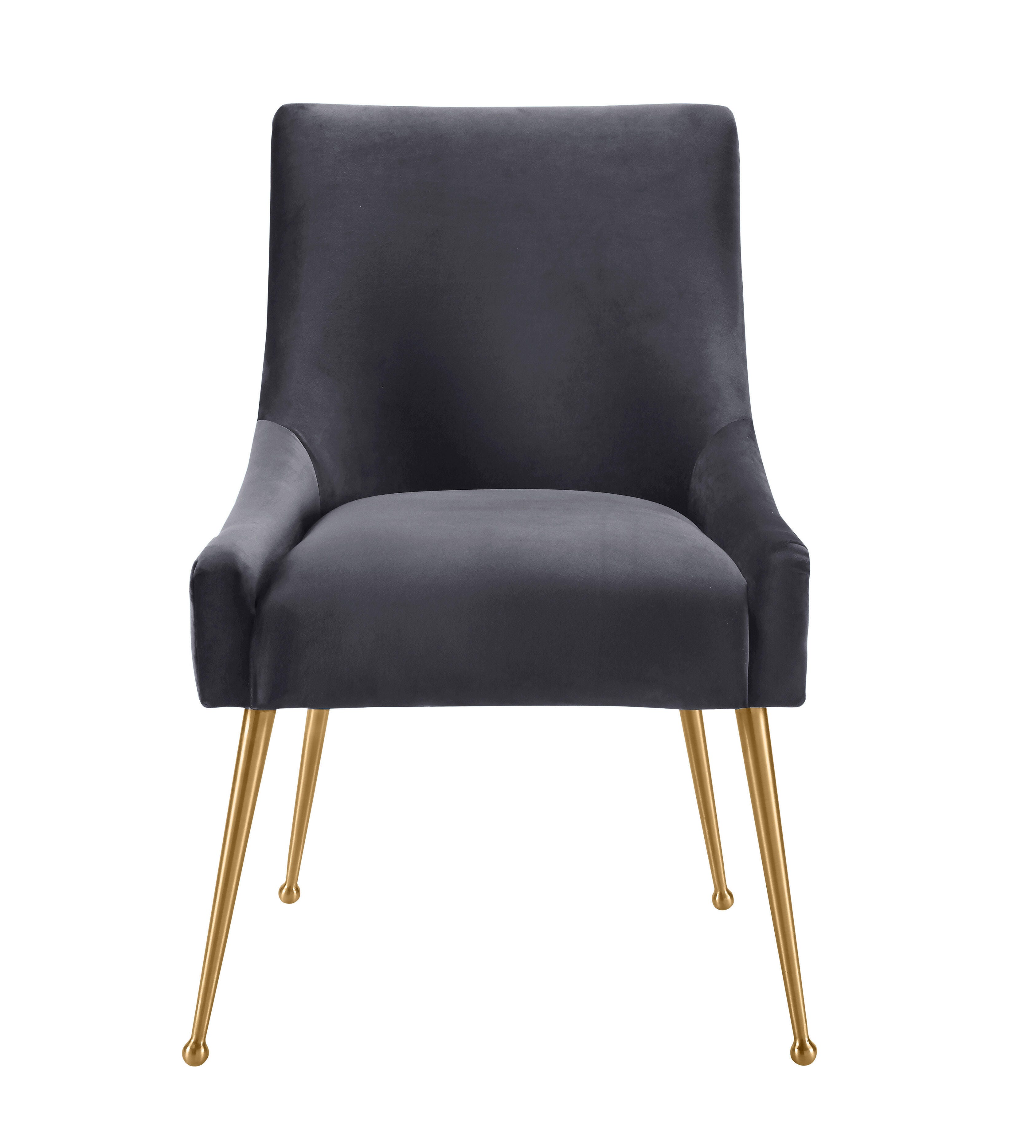 Beatrix Beatrix Pleated Gray Velvet Side Chair, Gray/Gold, large