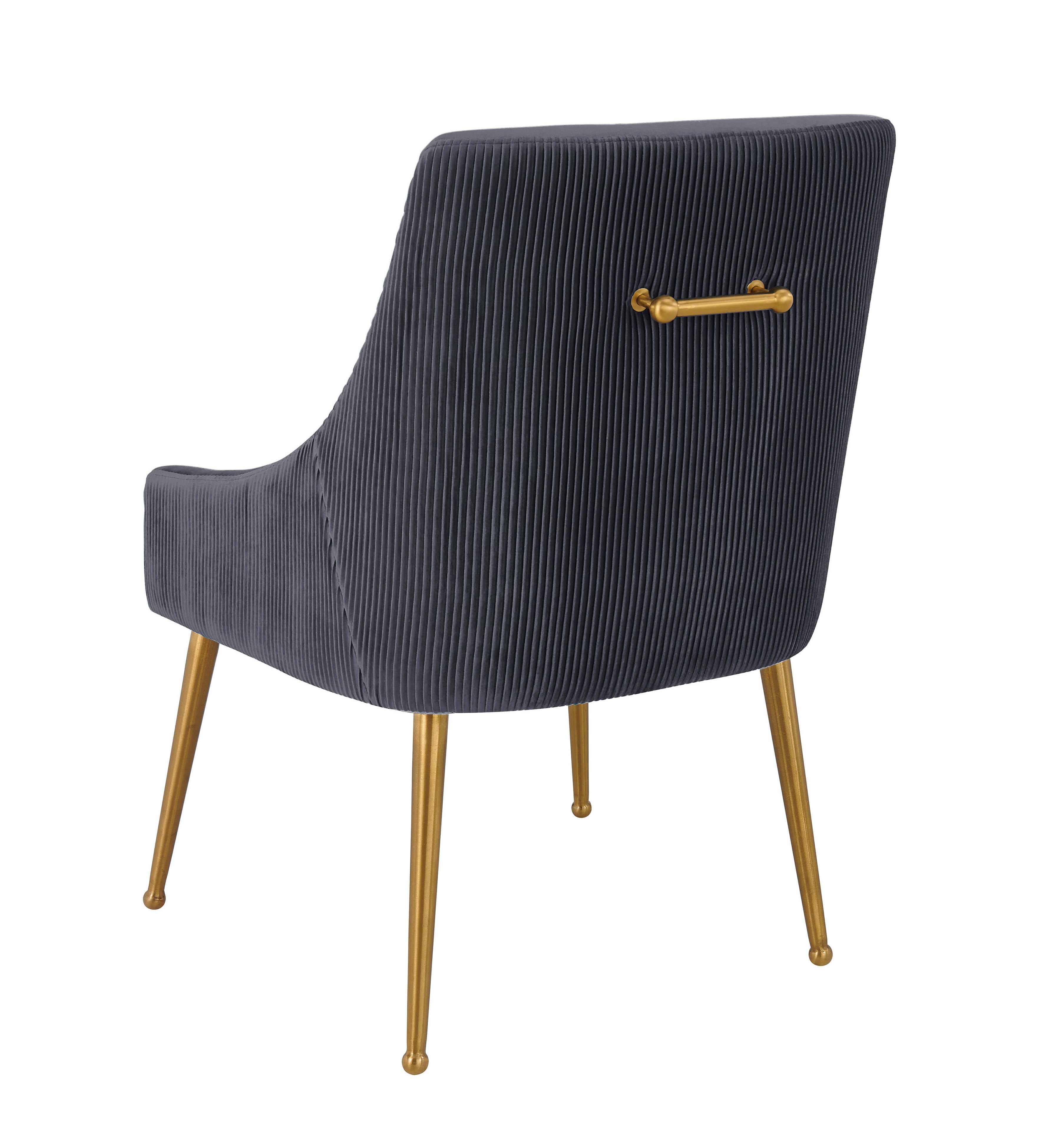 Beatrix Beatrix Pleated Gray Velvet Side Chair, Gray/Gold, large