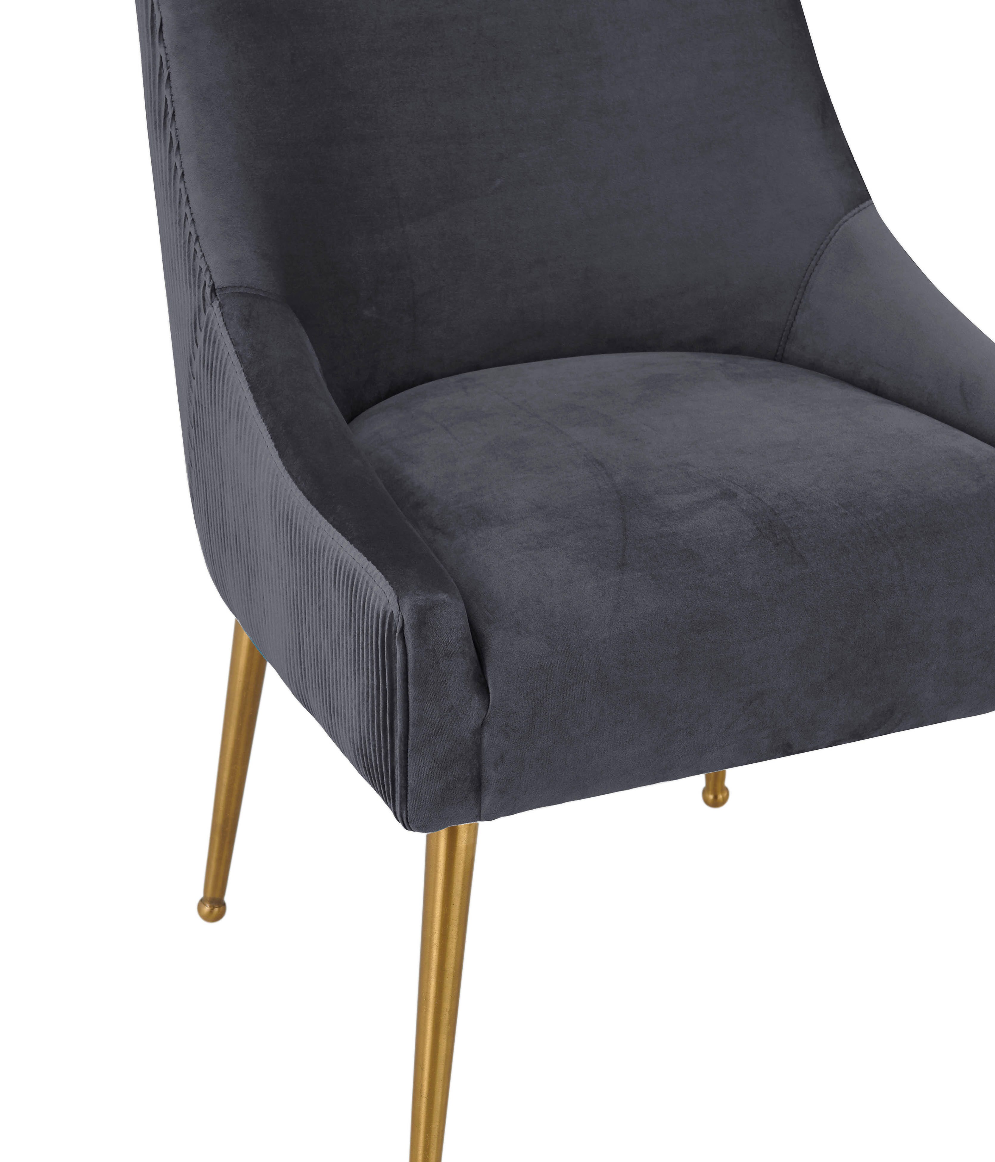 Beatrix Beatrix Pleated Gray Velvet Side Chair, Gray/Gold, large