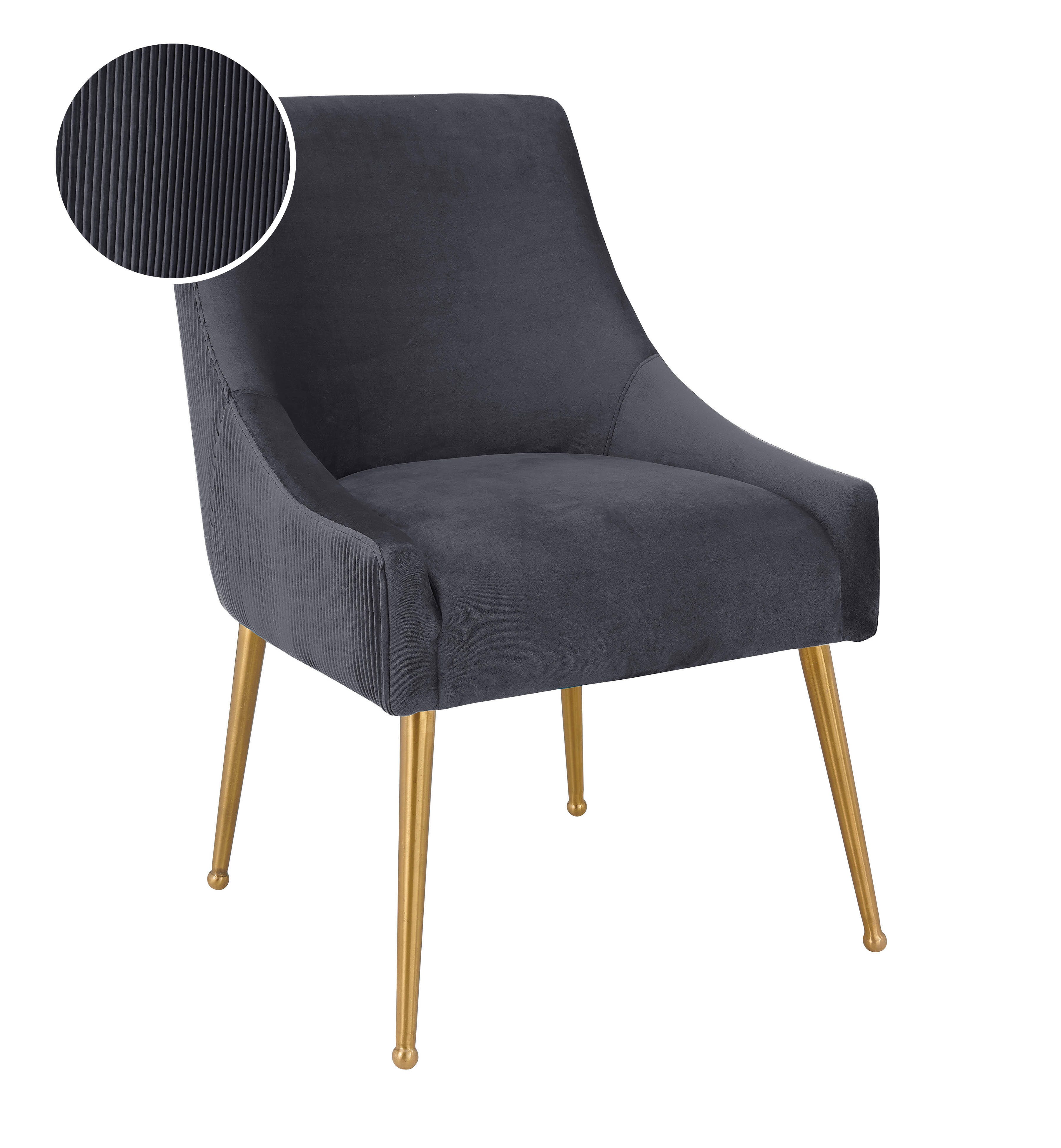 Beatrix Beatrix Pleated Gray Velvet Side Chair, Gray/Gold, large