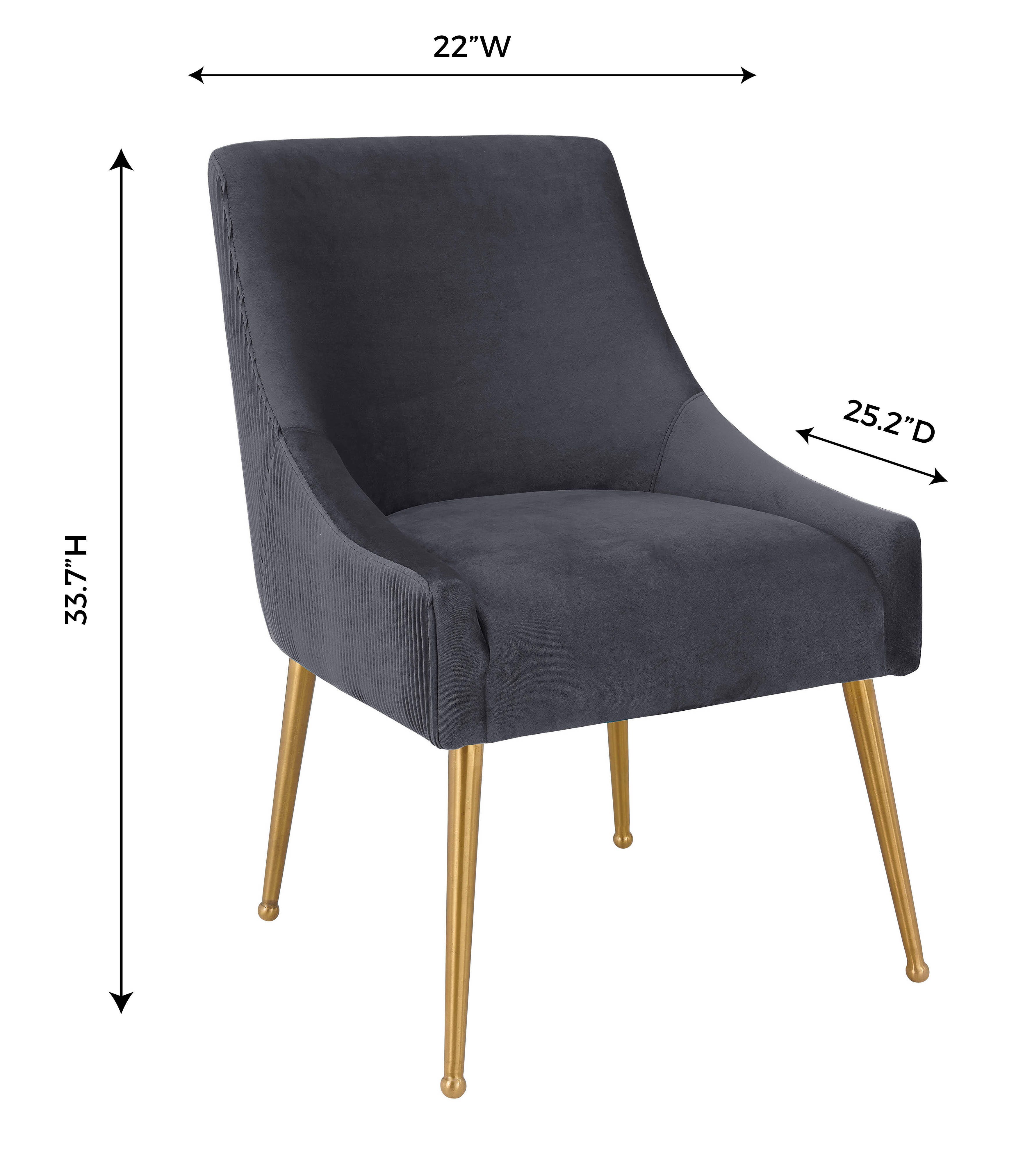 Beatrix Beatrix Pleated Gray Velvet Side Chair, Gray/Gold, large