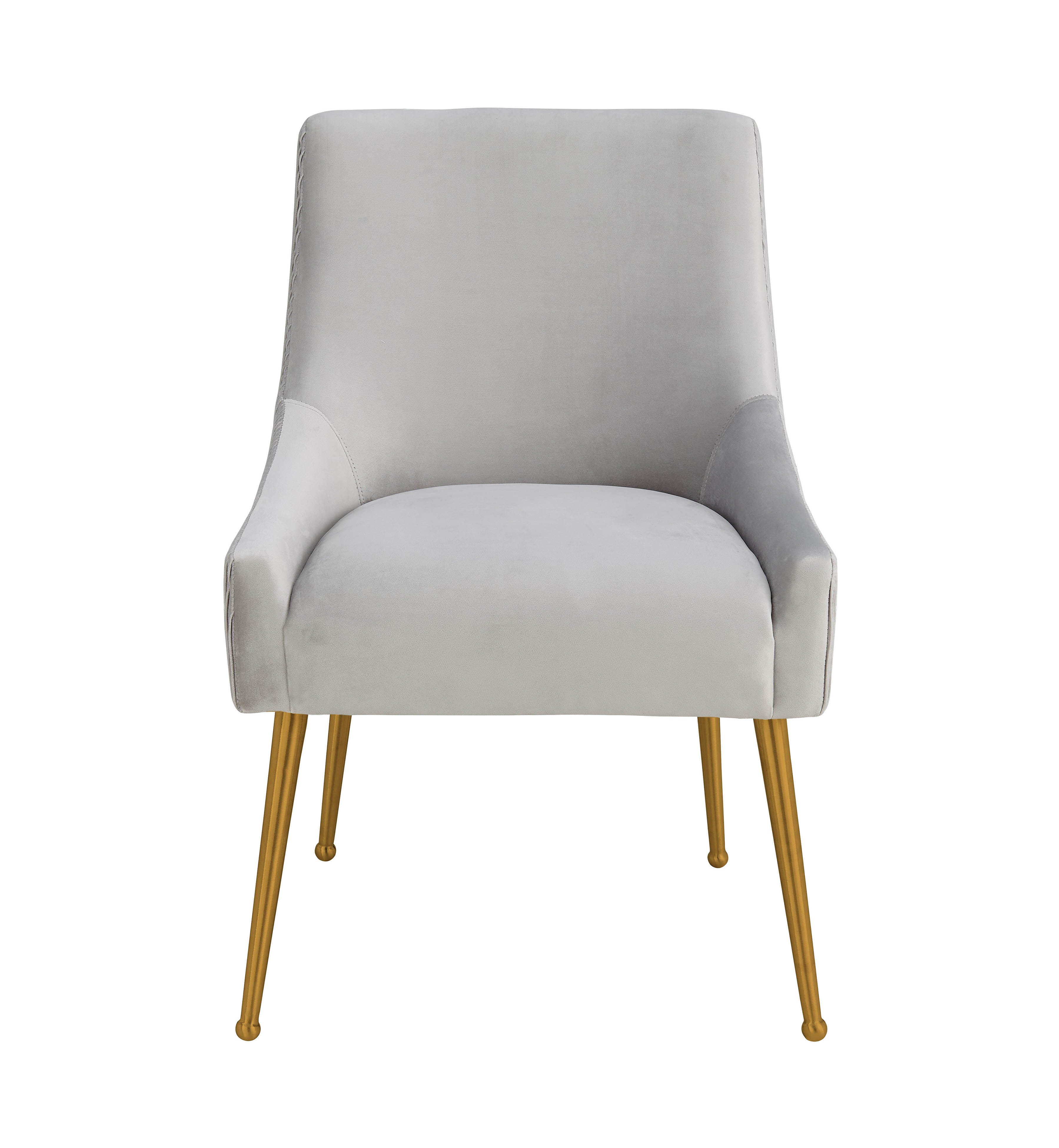 Beatrix Beatrix Pleated Light Gray Velvet Side Chair, Light Gray/Gold, large