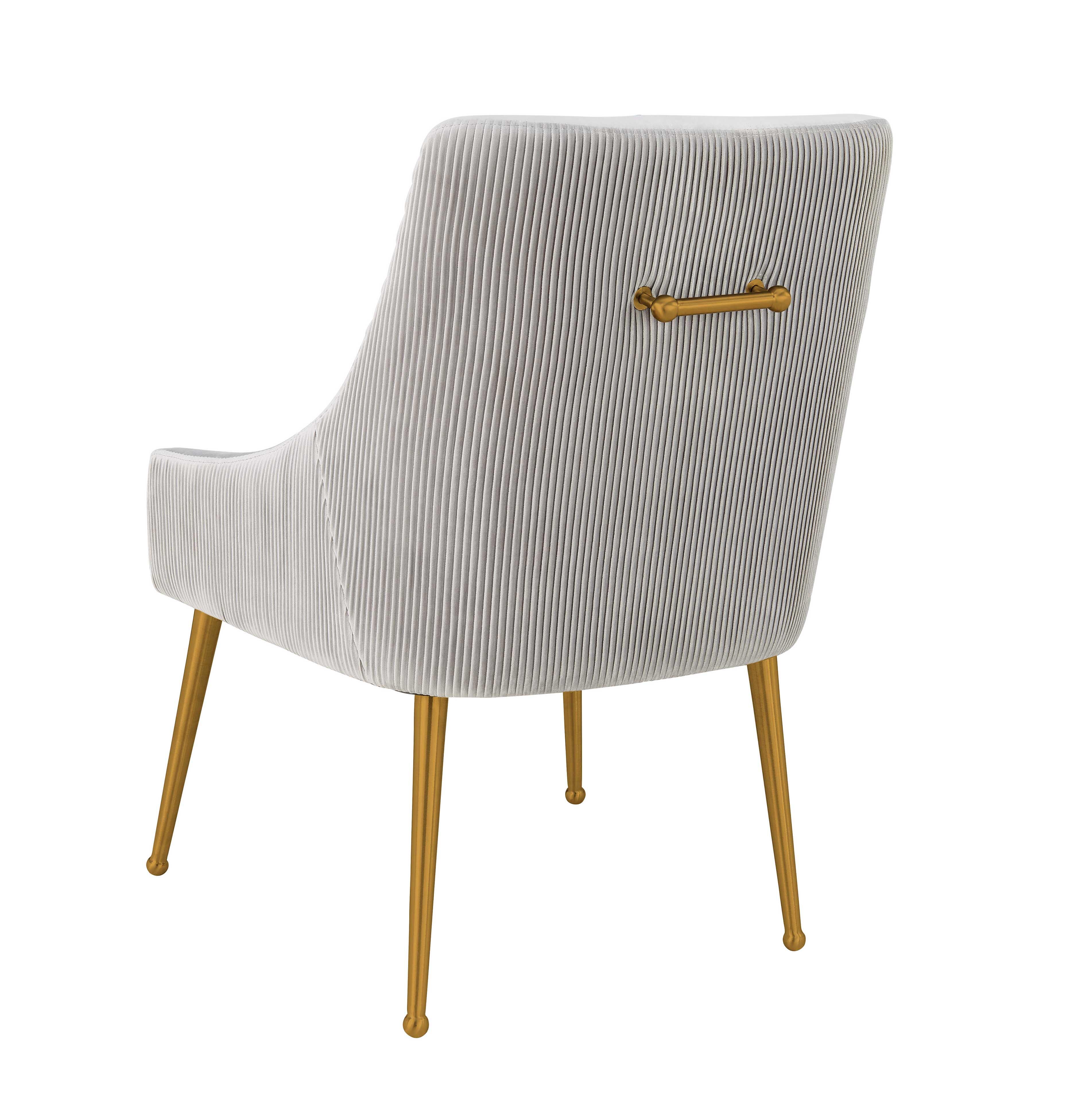 Beatrix Beatrix Pleated Light Gray Velvet Side Chair, Light Gray/Gold, large