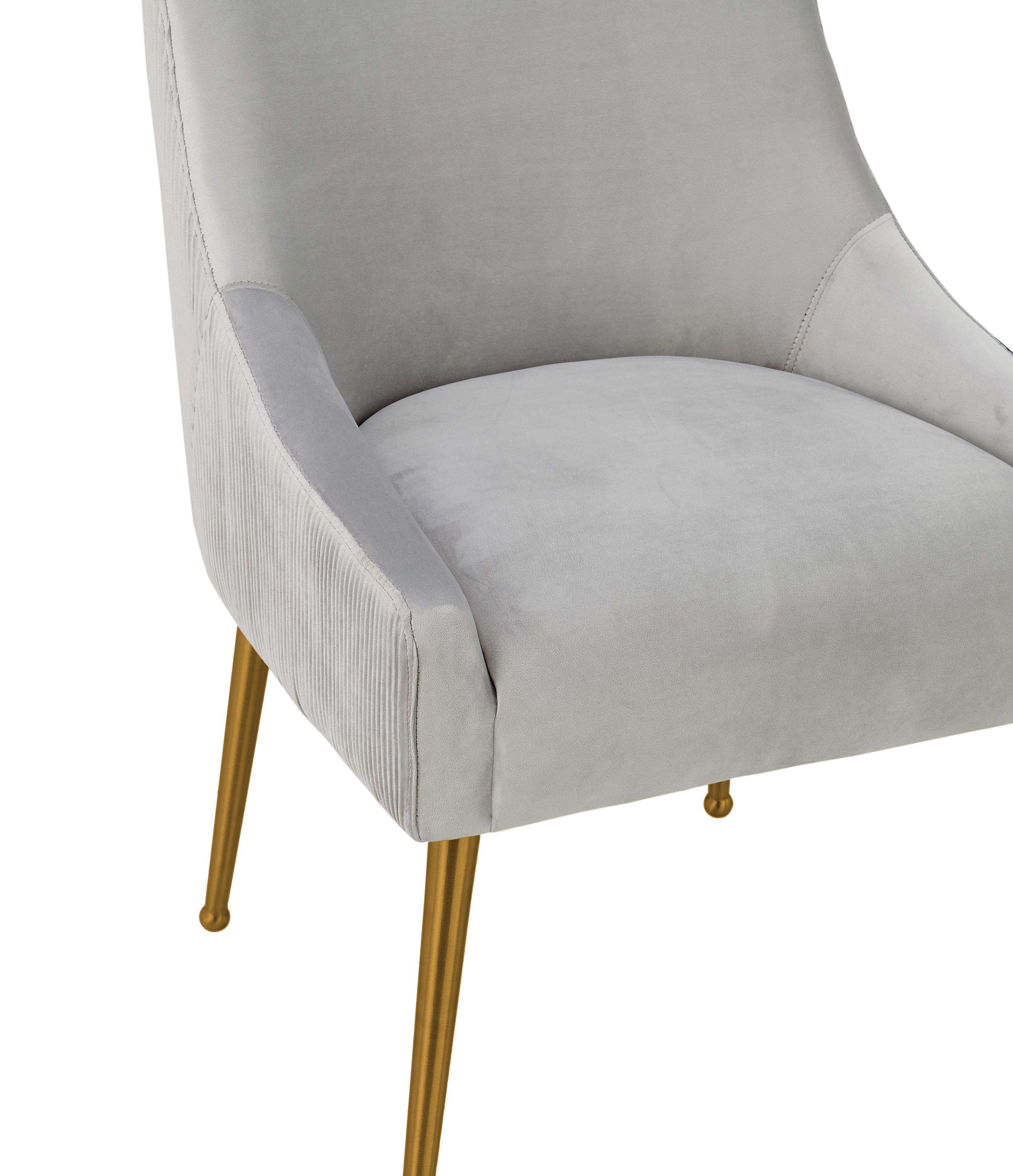 Beatrix Beatrix Pleated Light Gray Velvet Side Chair, Light Gray/Gold, large