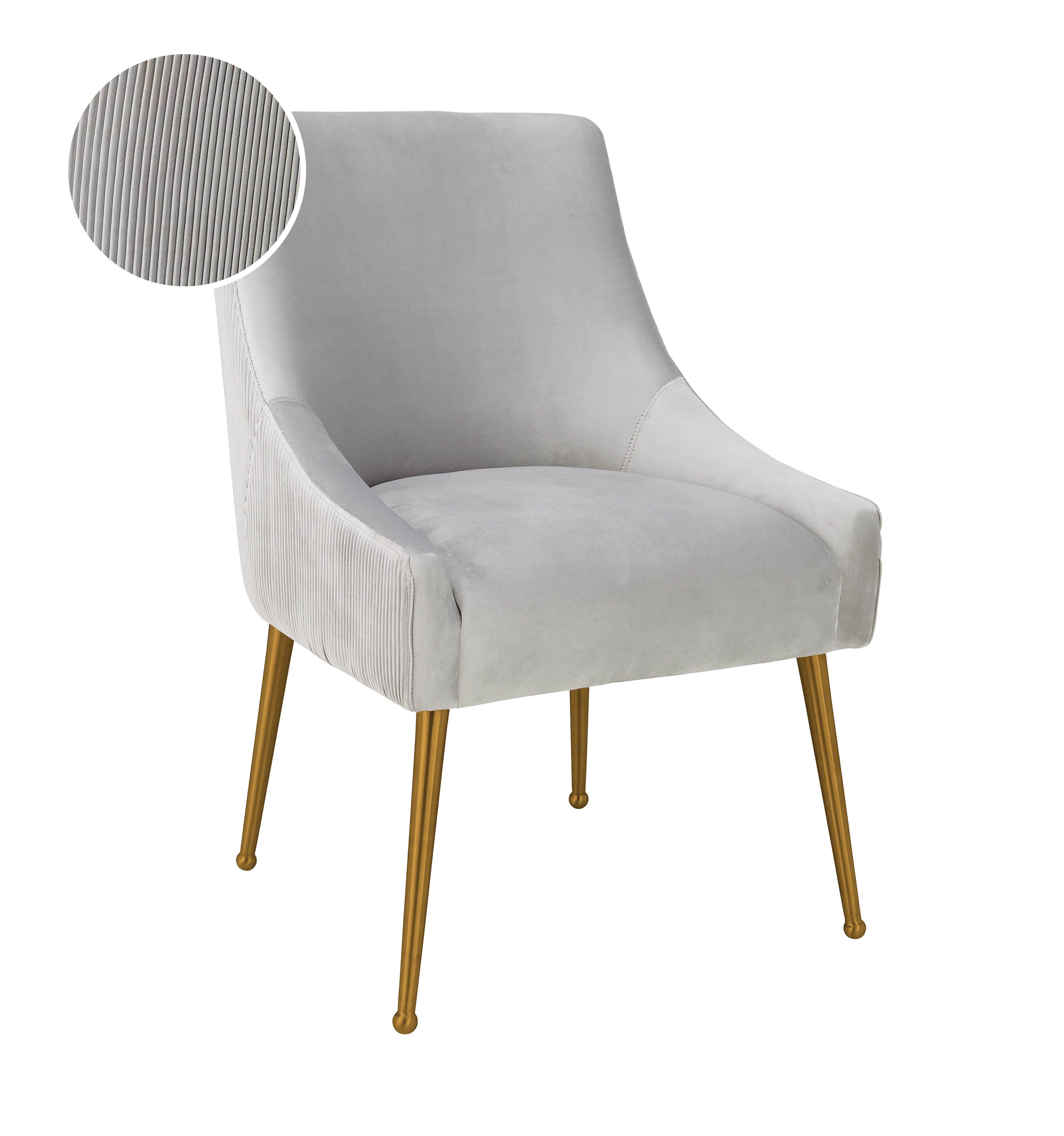 Beatrix Beatrix Pleated Light Gray Velvet Side Chair, Light Gray/Gold, large