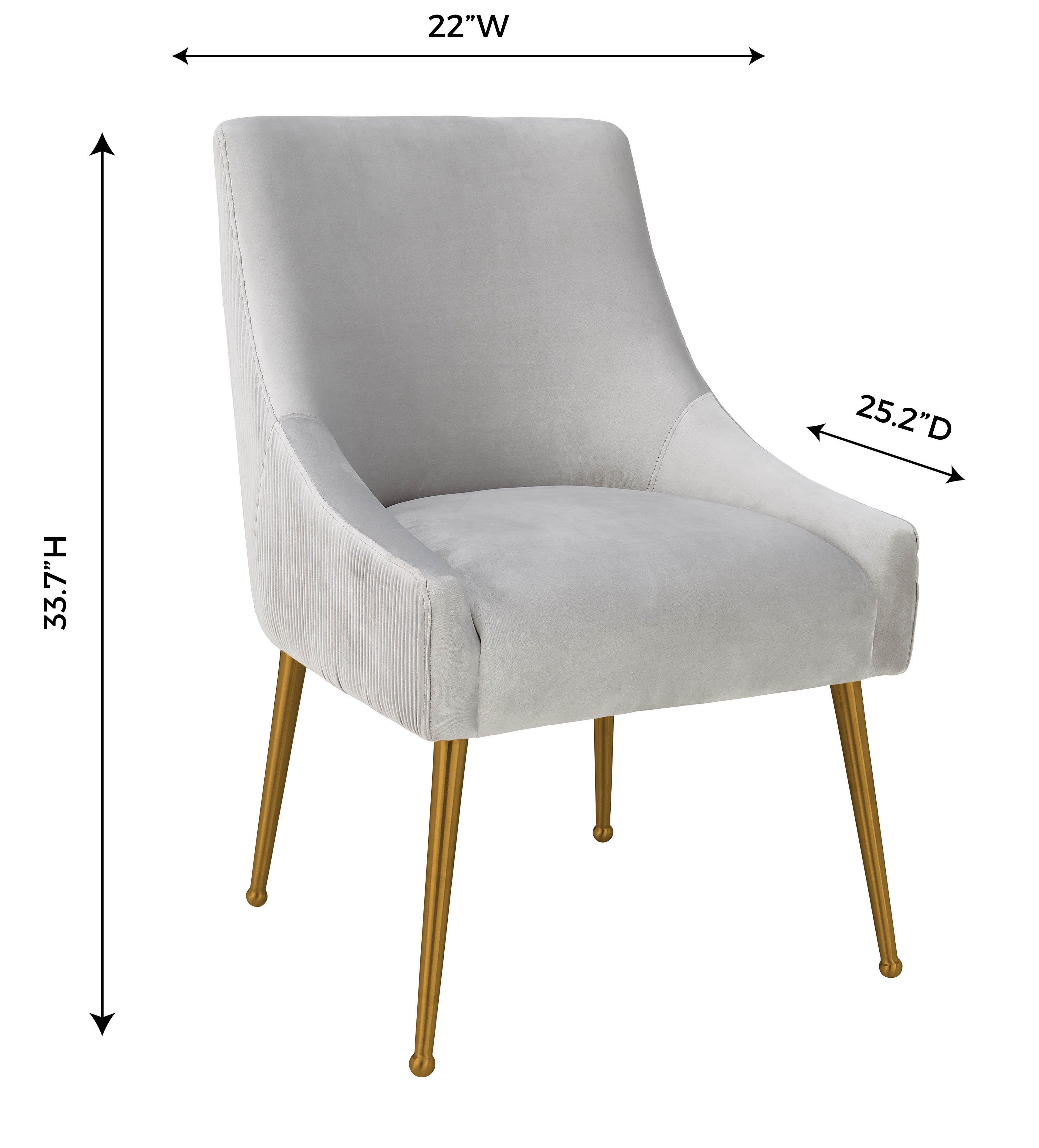 Beatrix Beatrix Pleated Light Gray Velvet Side Chair, Light Gray/Gold, large