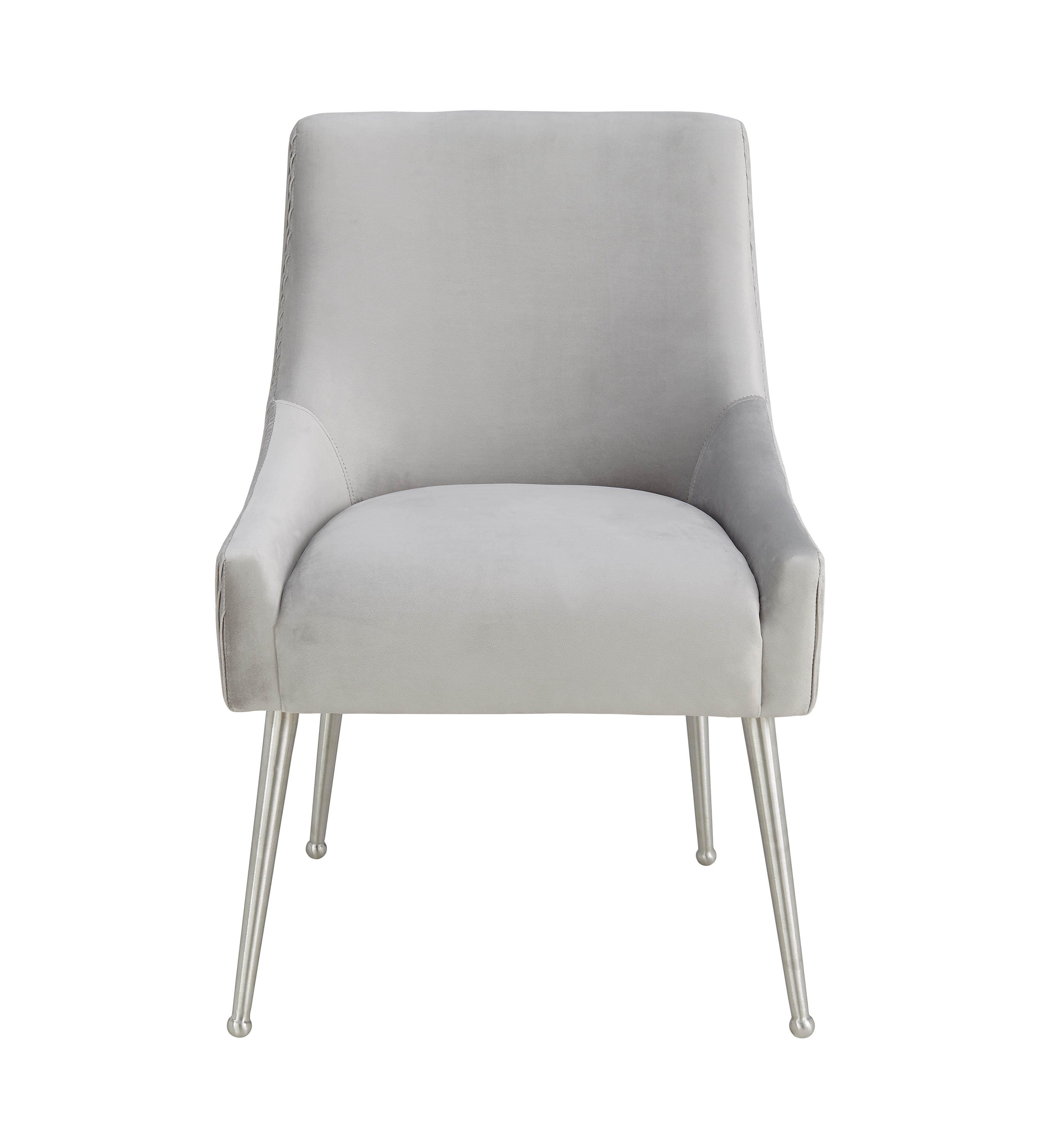 Beatrix Beatrix Pleated Light Gray Velvet Side Chair - Silver Legs, Gray/Silver, large