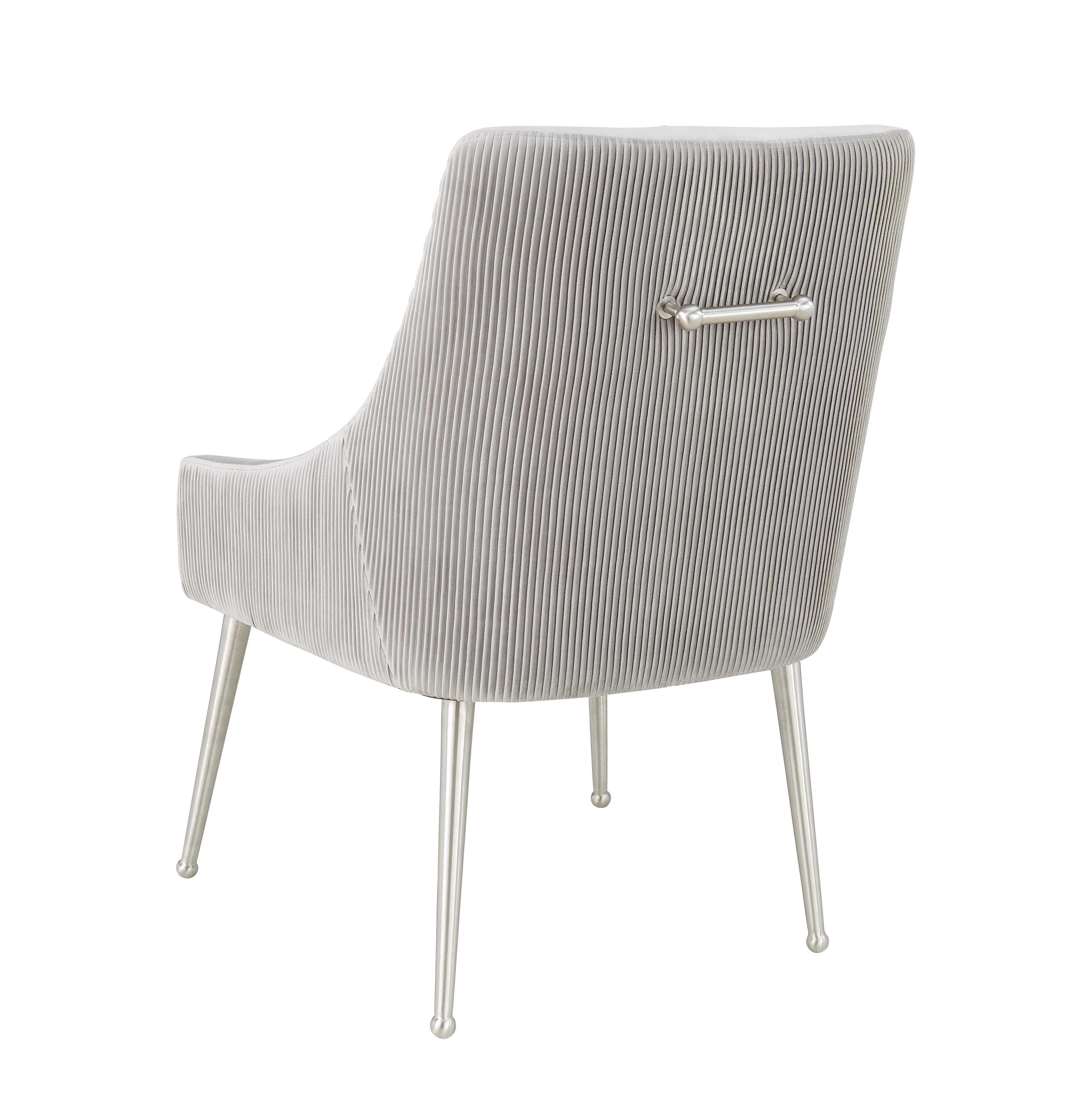 Beatrix Beatrix Pleated Light Gray Velvet Side Chair - Silver Legs, Gray/Silver, large