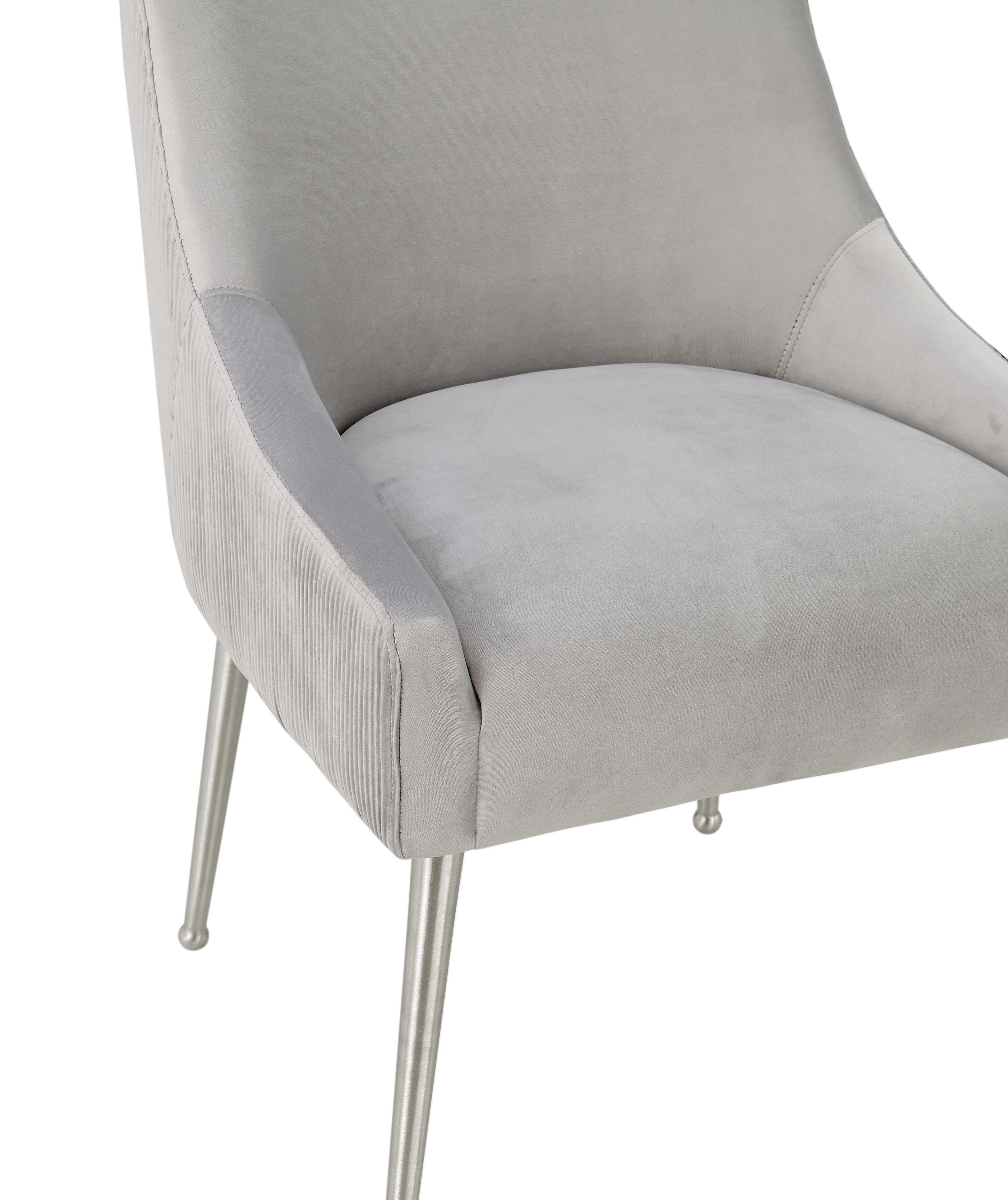 Beatrix Beatrix Pleated Light Gray Velvet Side Chair - Silver Legs, Gray/Silver, large