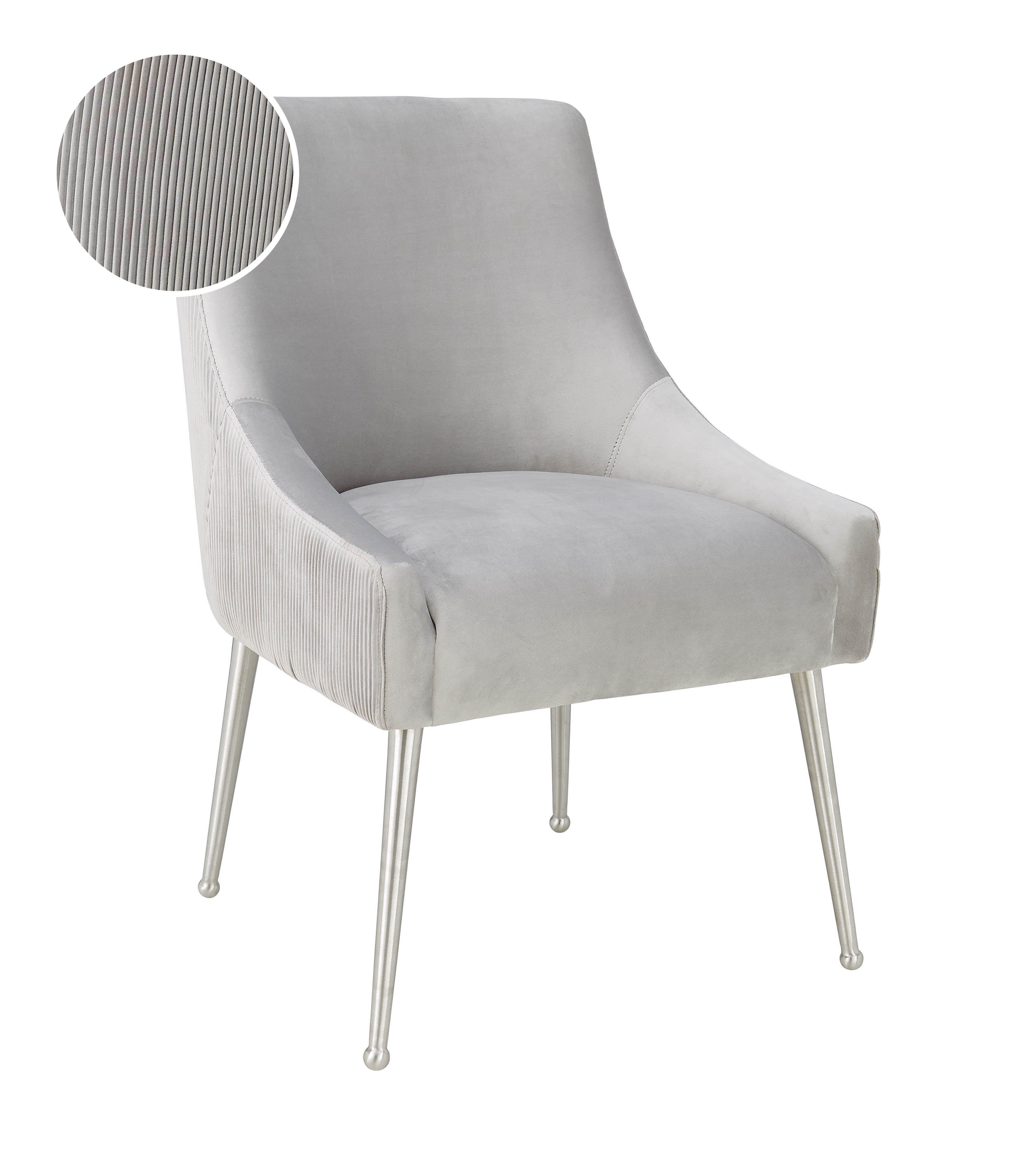 Beatrix Beatrix Pleated Light Gray Velvet Side Chair - Silver Legs, Gray/Silver, large