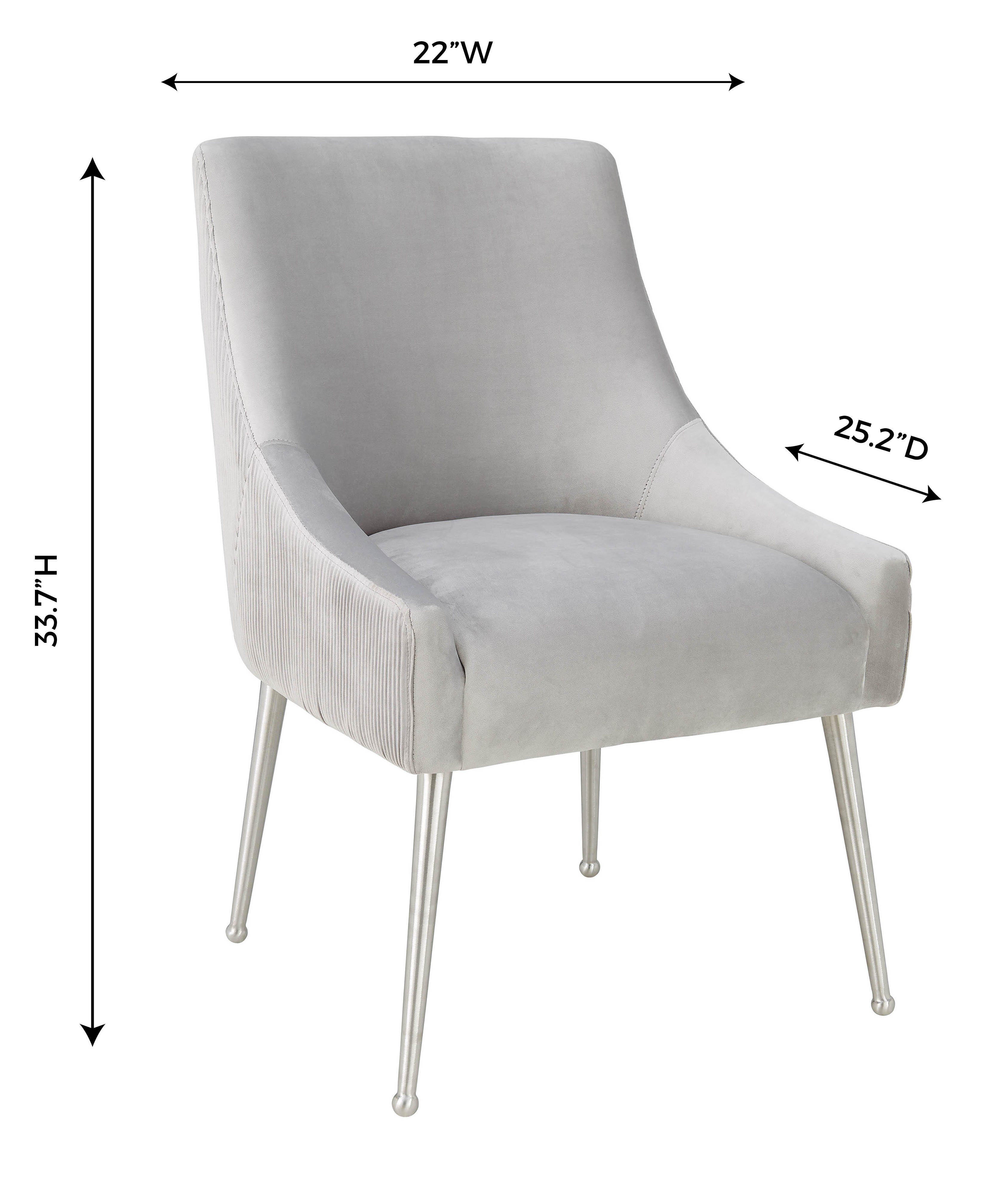 Beatrix Beatrix Pleated Light Gray Velvet Side Chair - Silver Legs, Gray/Silver, large