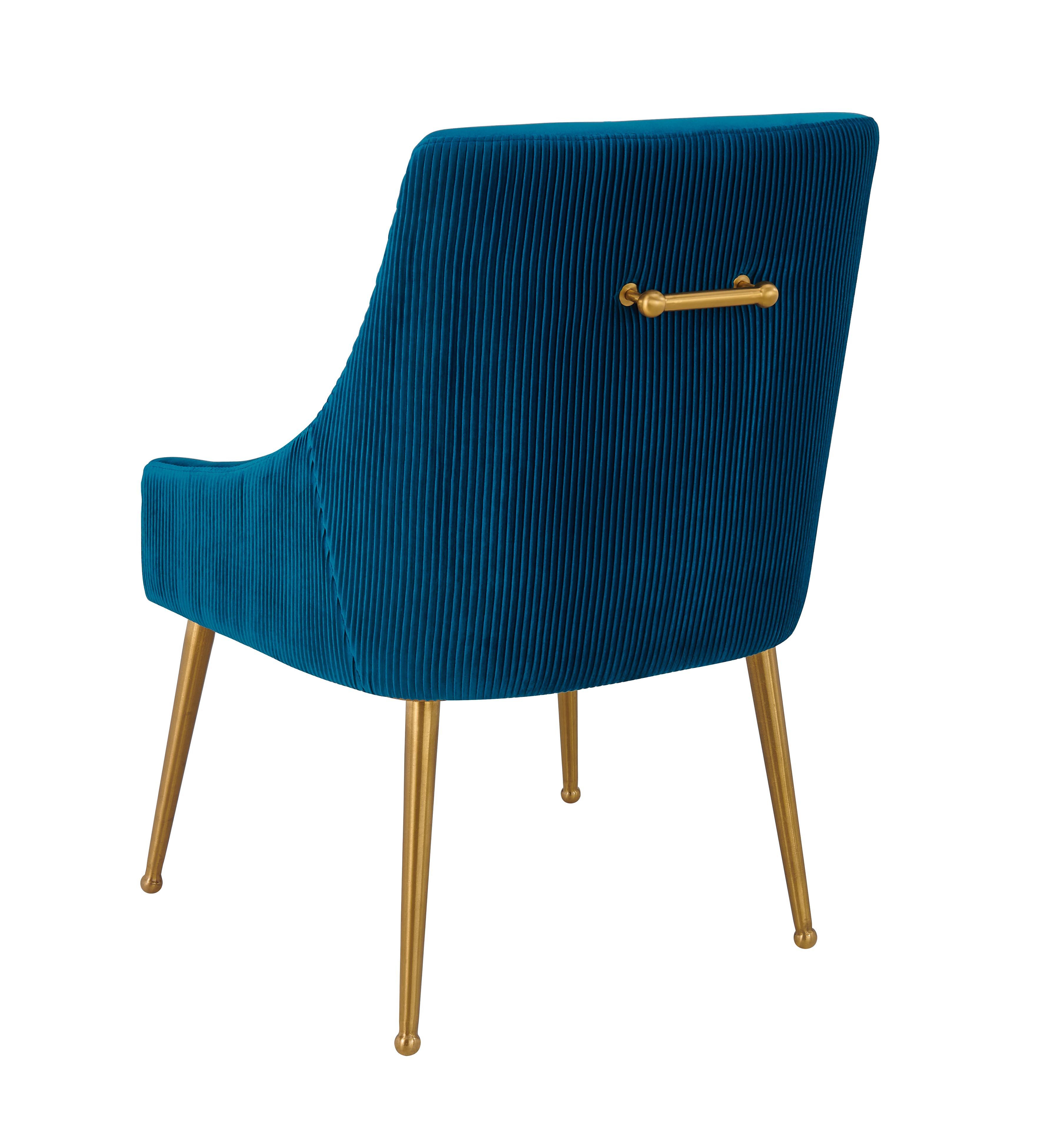 TOV Furniture Beatrix Beatrix Pleated Navy Velvet Side Chair, Blue/Gold, large