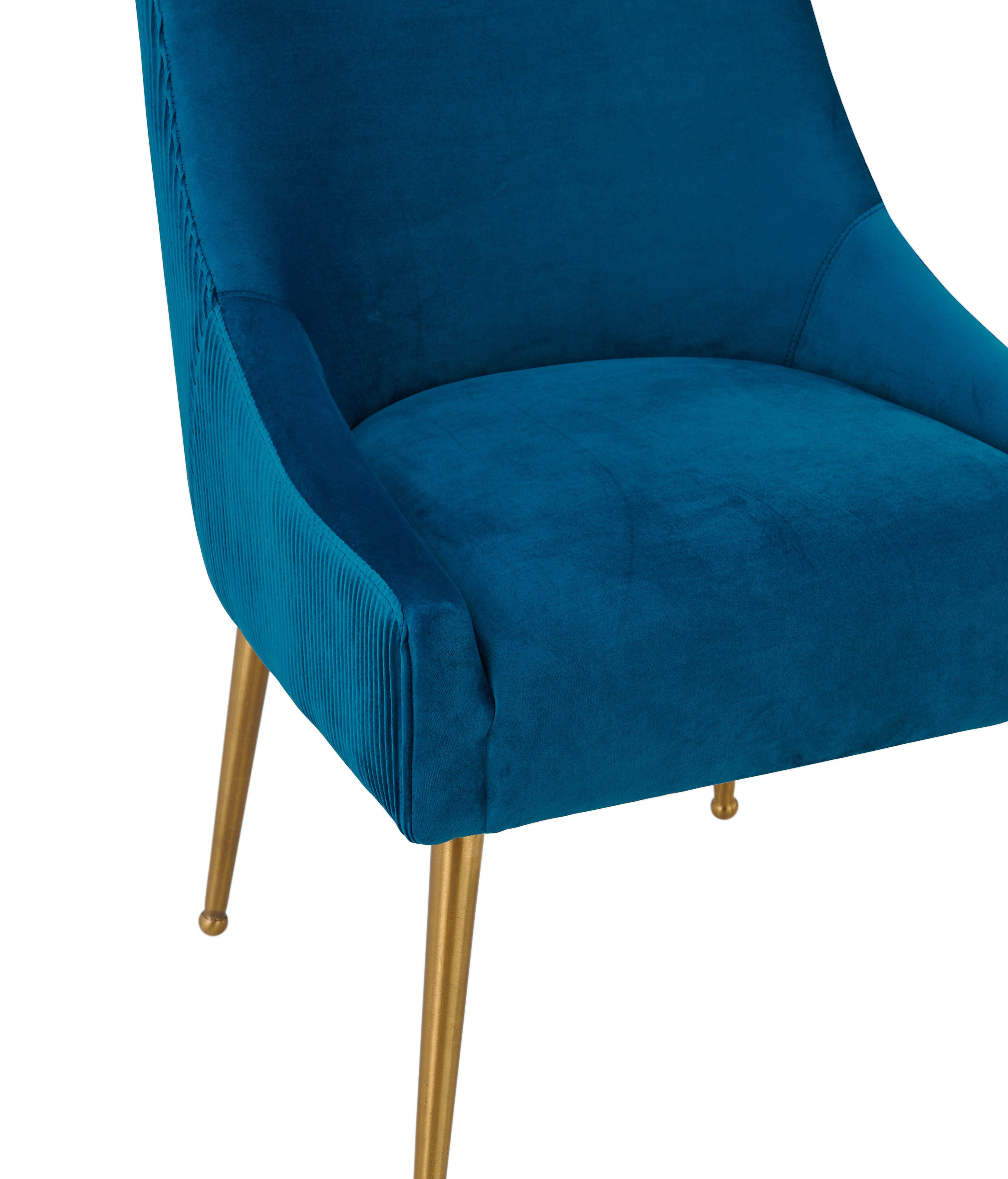 TOV Furniture Beatrix Beatrix Pleated Navy Velvet Side Chair, Blue/Gold, large