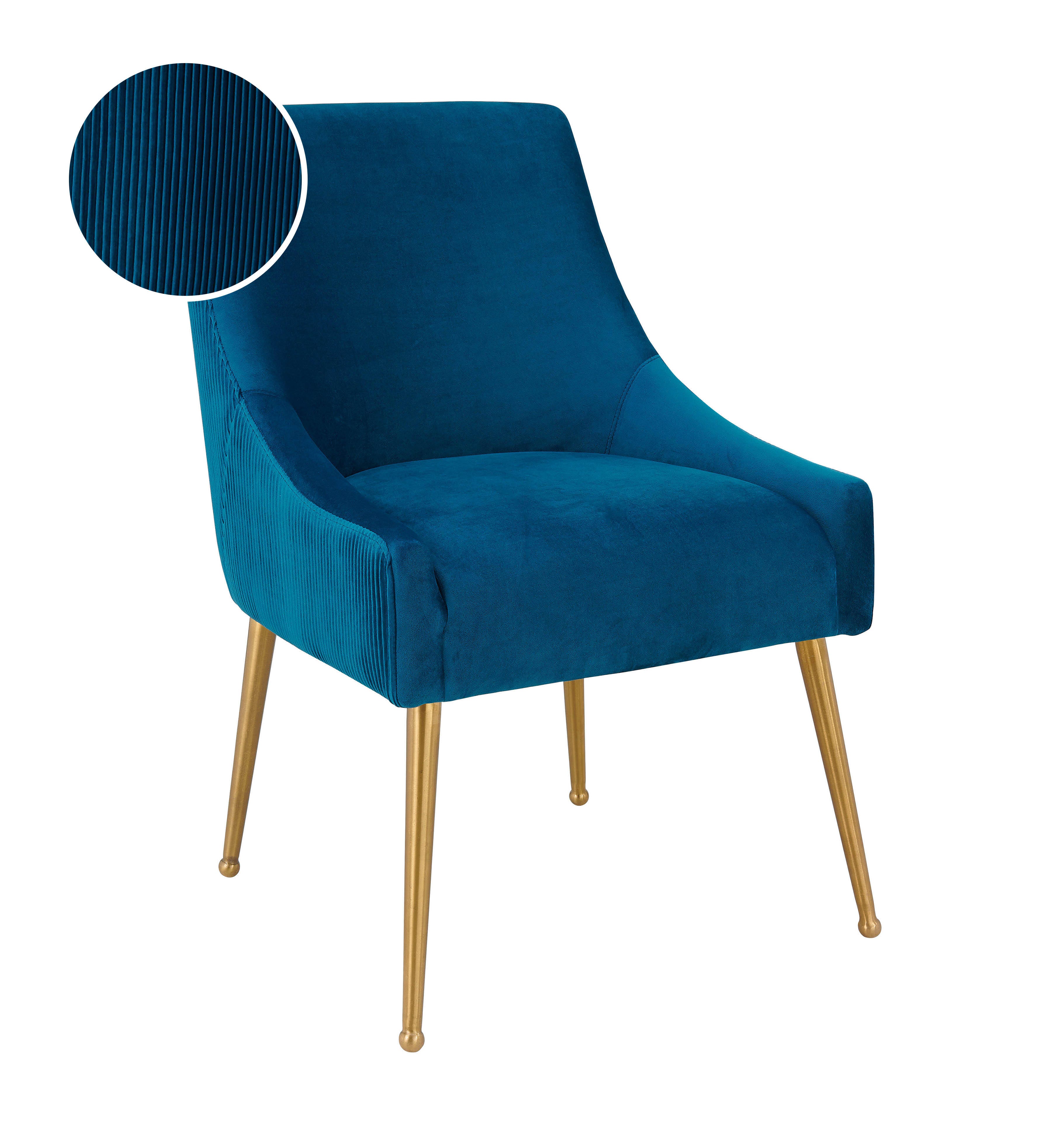 TOV Furniture Beatrix Beatrix Pleated Navy Velvet Side Chair, Blue/Gold, large