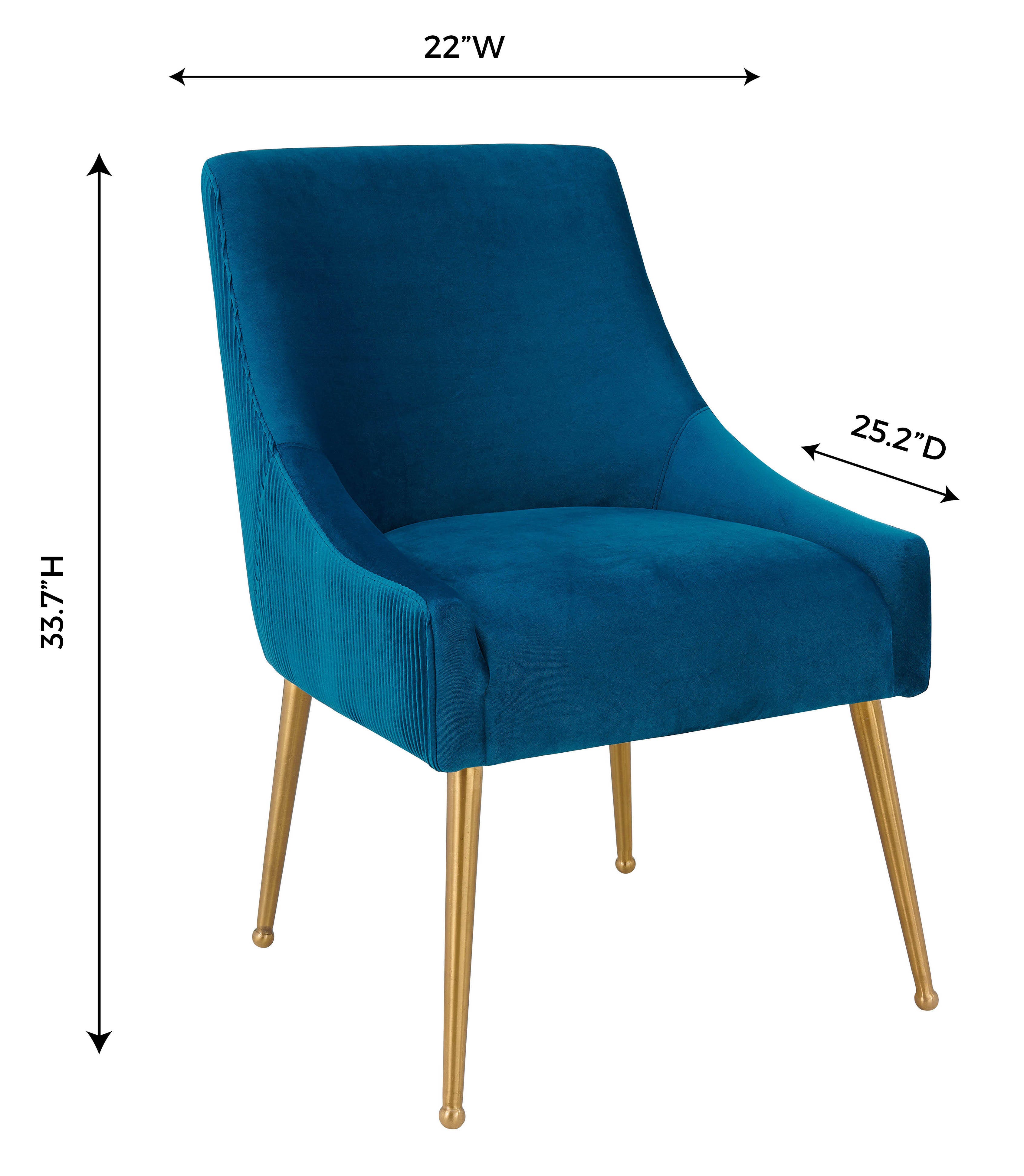 TOV Furniture Beatrix Beatrix Pleated Navy Velvet Side Chair, Blue/Gold, large