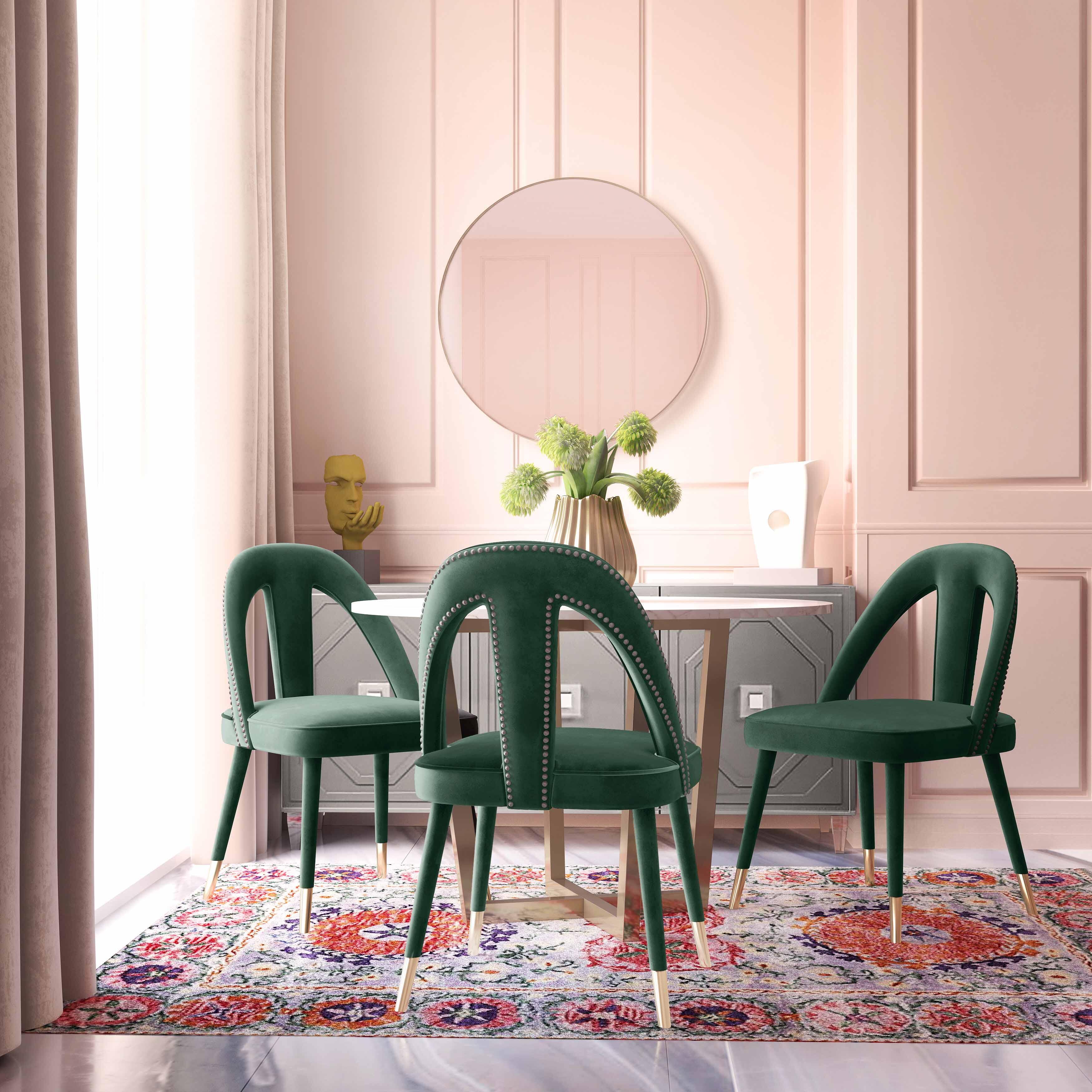 Petra Petra Forest Green Velvet Side Chair, , rollover