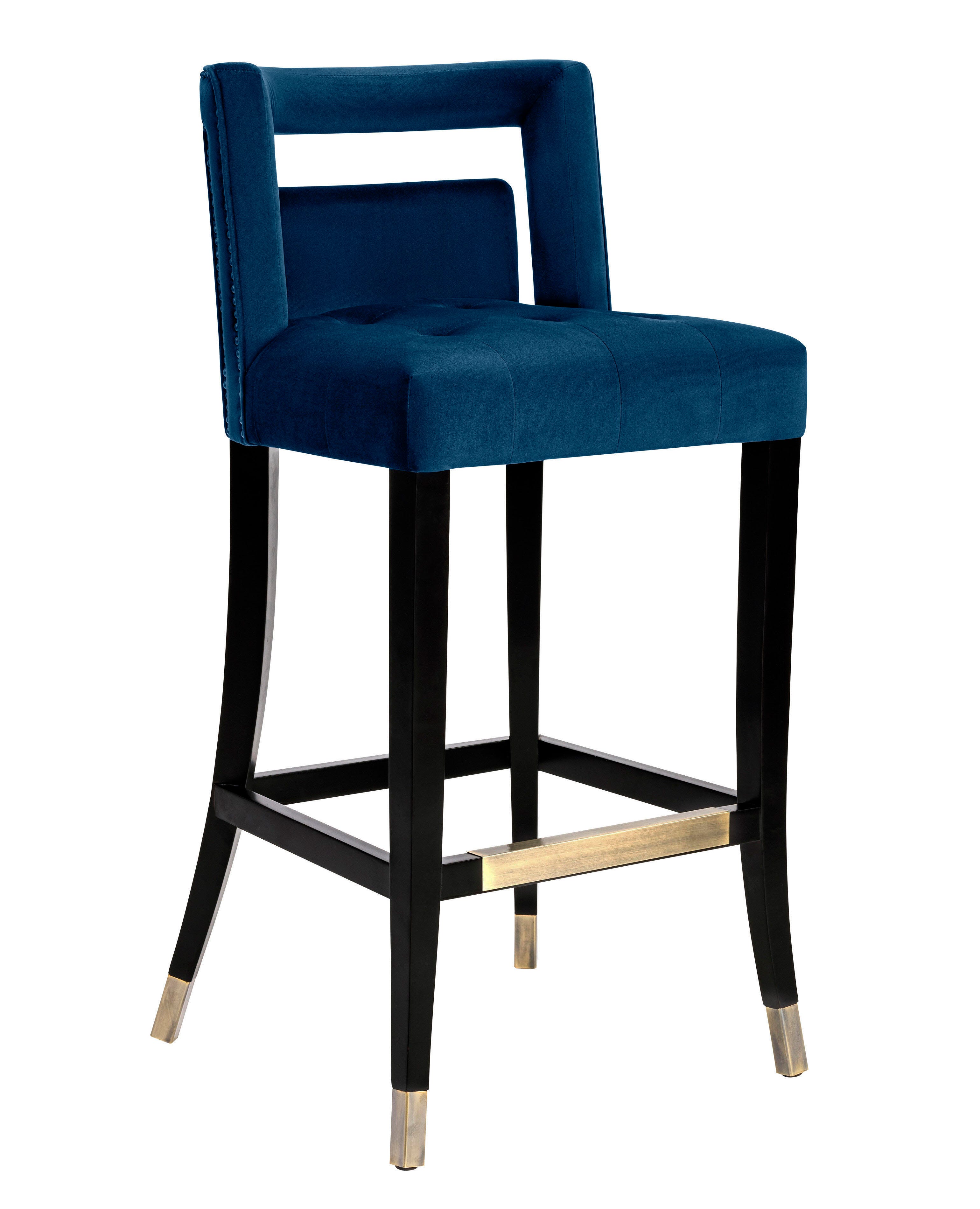Hart Hart Navy Velvet Counter Stool, Blue/Black, large