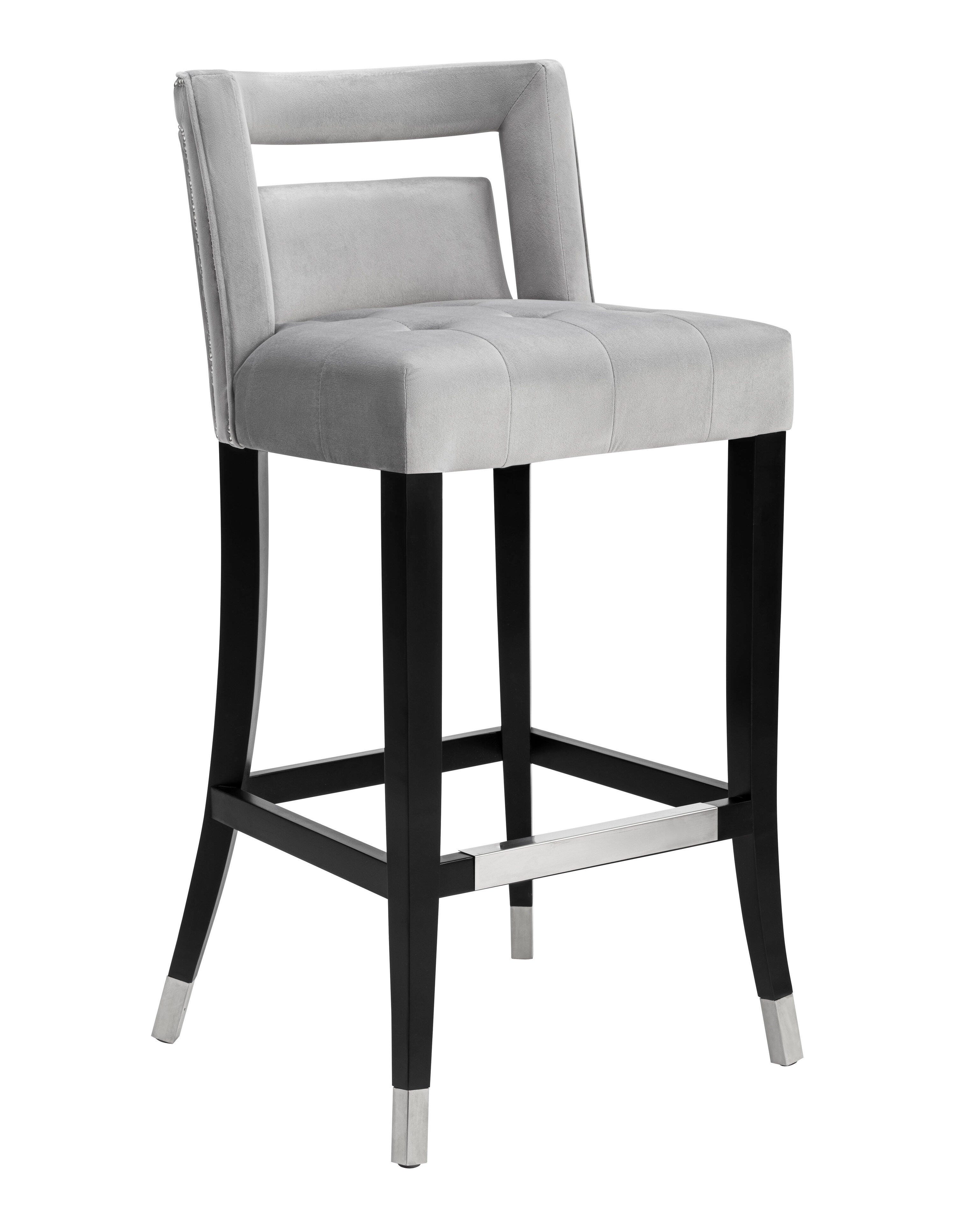 Hart Hart Gray Velvet Bar Stool, Gray/Black, large