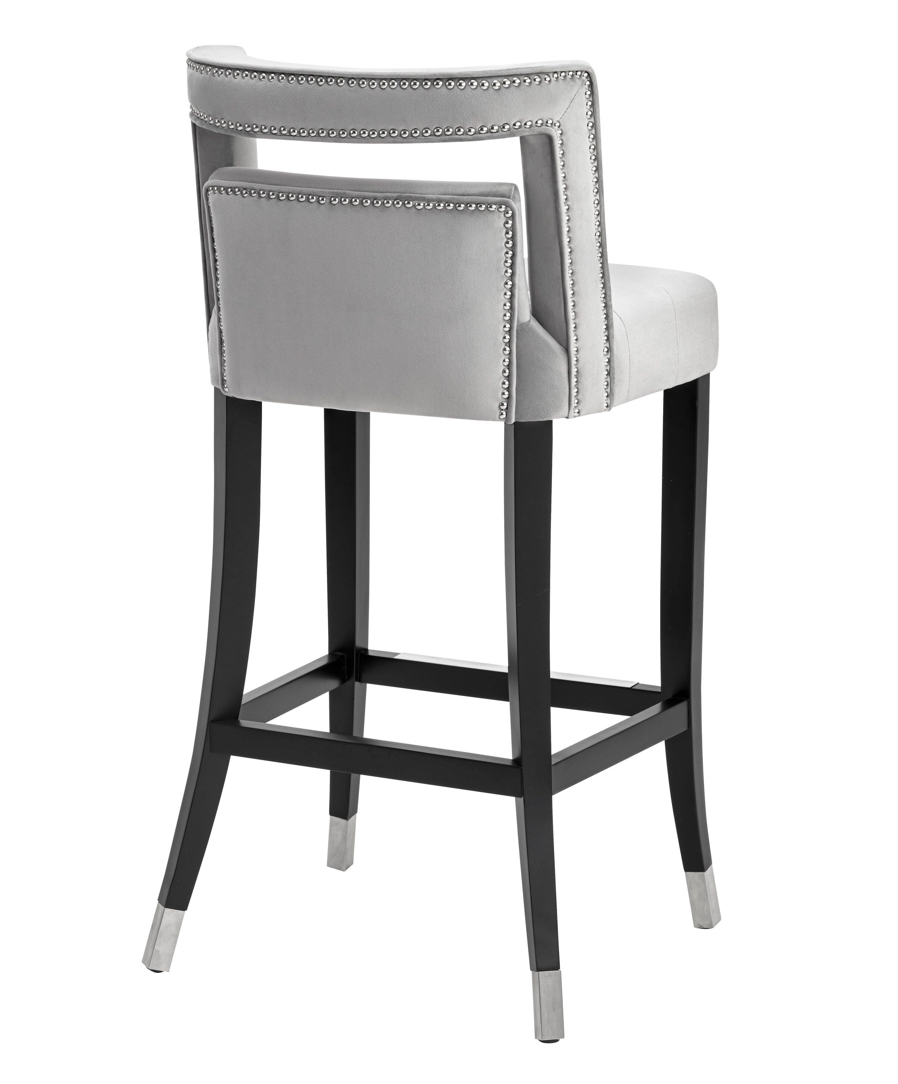 Hart Hart Gray Velvet Bar Stool, Gray/Black, large