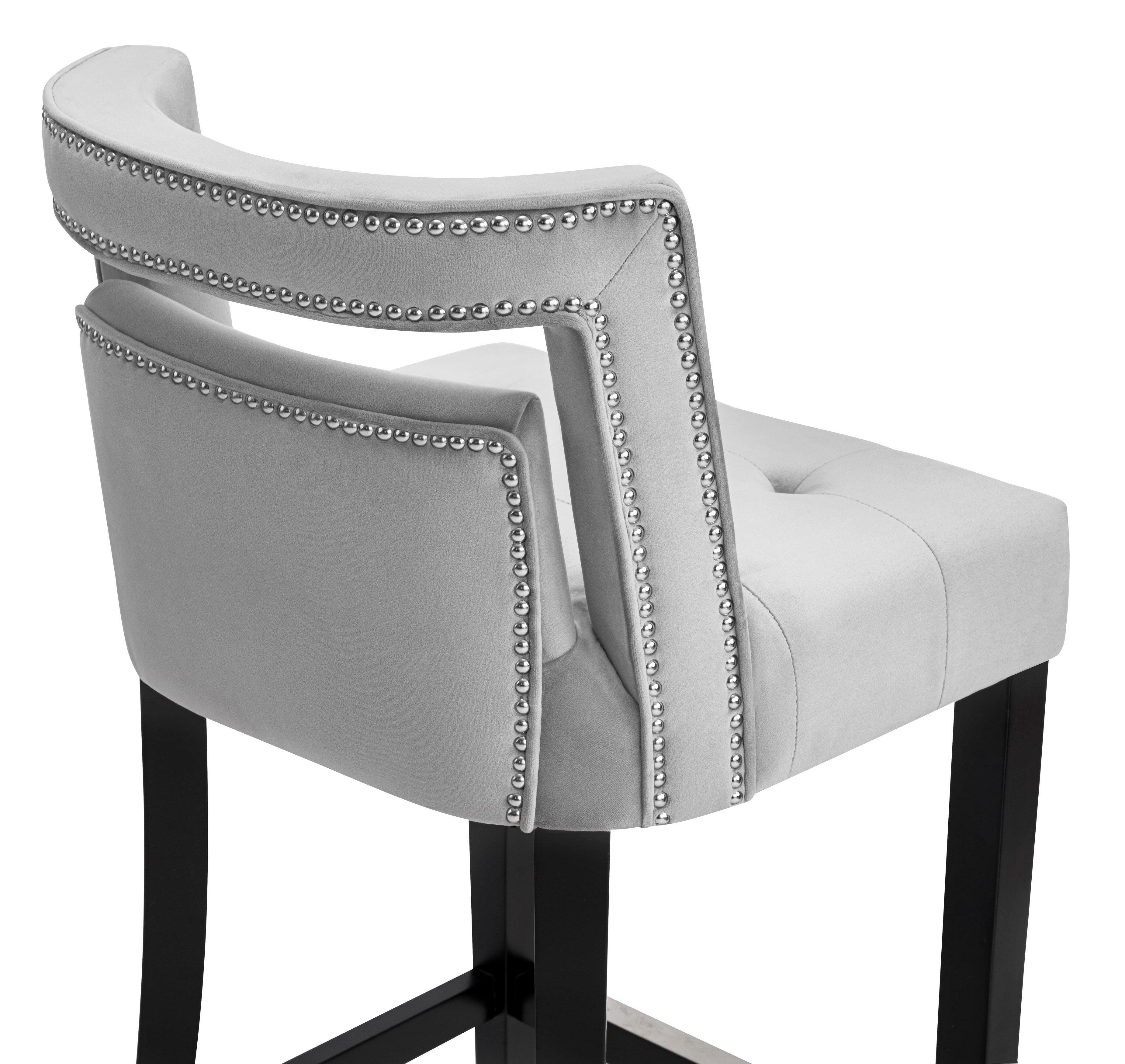 Hart Hart Gray Velvet Bar Stool, Gray/Black, large