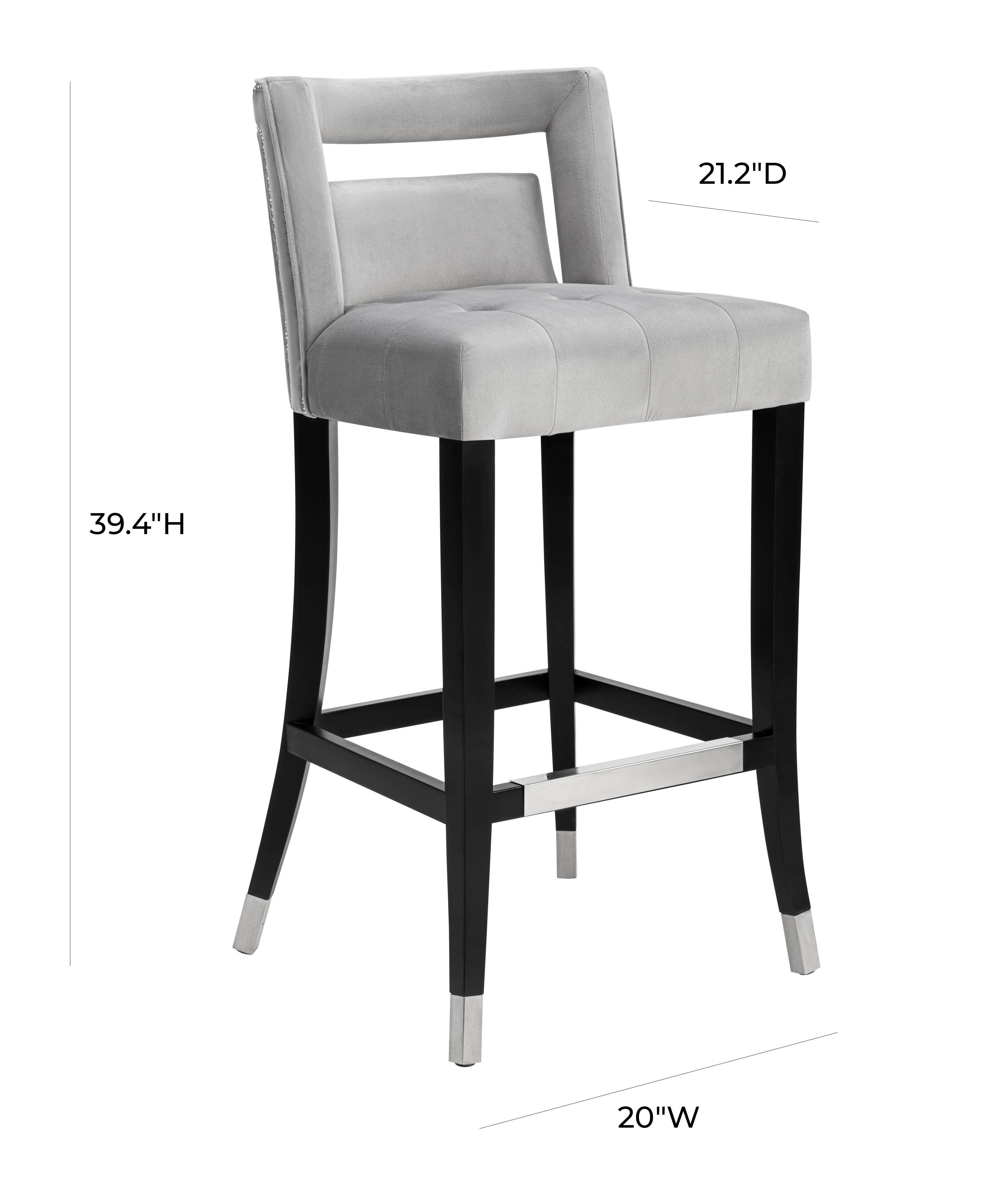 Hart Hart Gray Velvet Bar Stool, Gray/Black, large