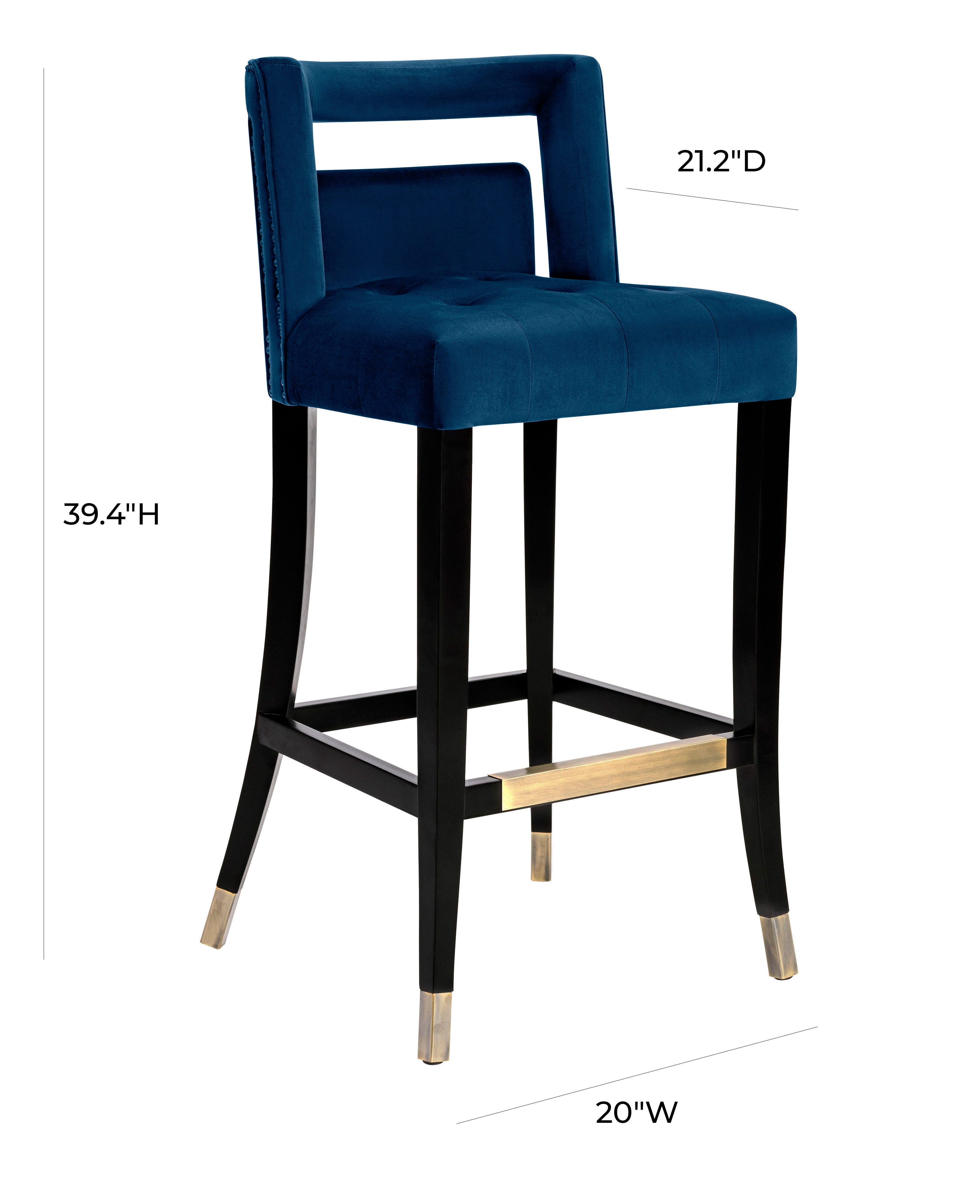 Hart Hart Navy Velvet Bar Stool, Blue/Black, large