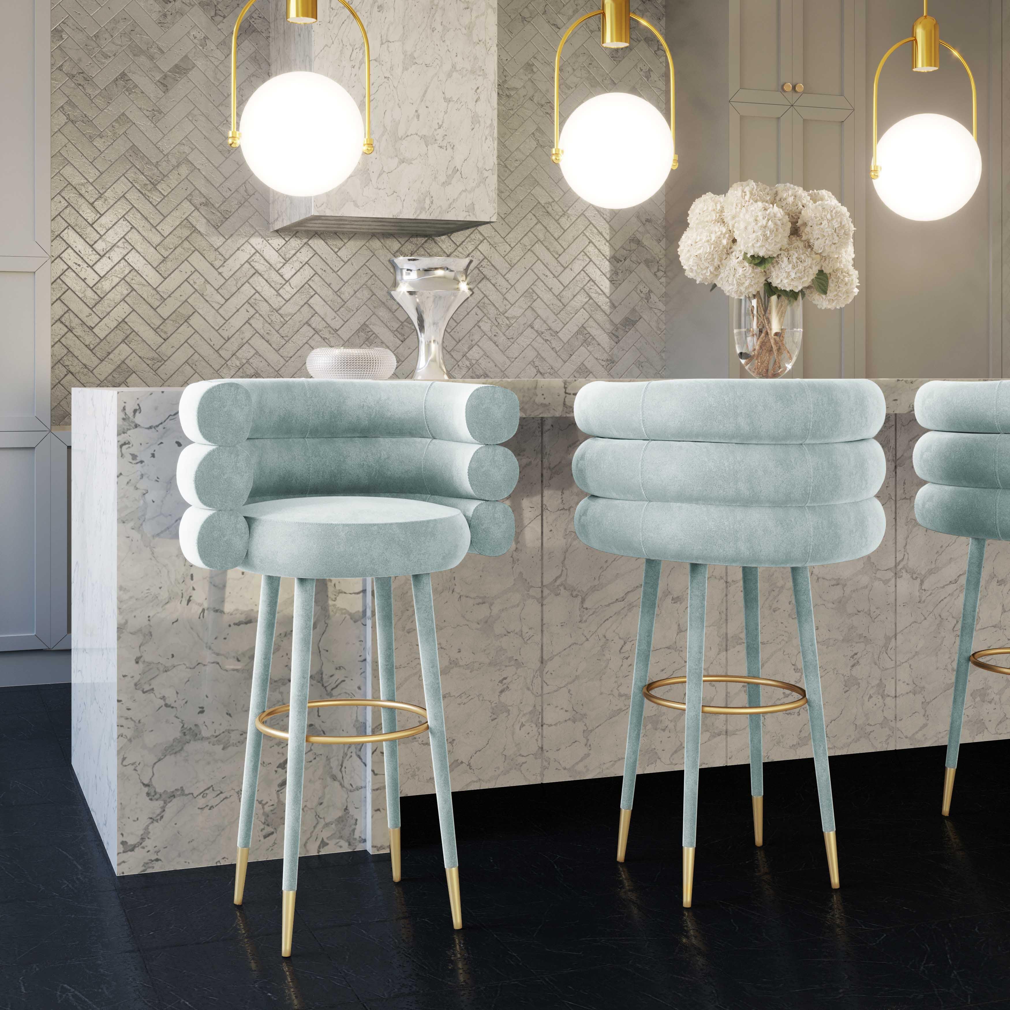 Betty Betty Sea Foam Green Velvet Counter Stool, Mint Green, rollover