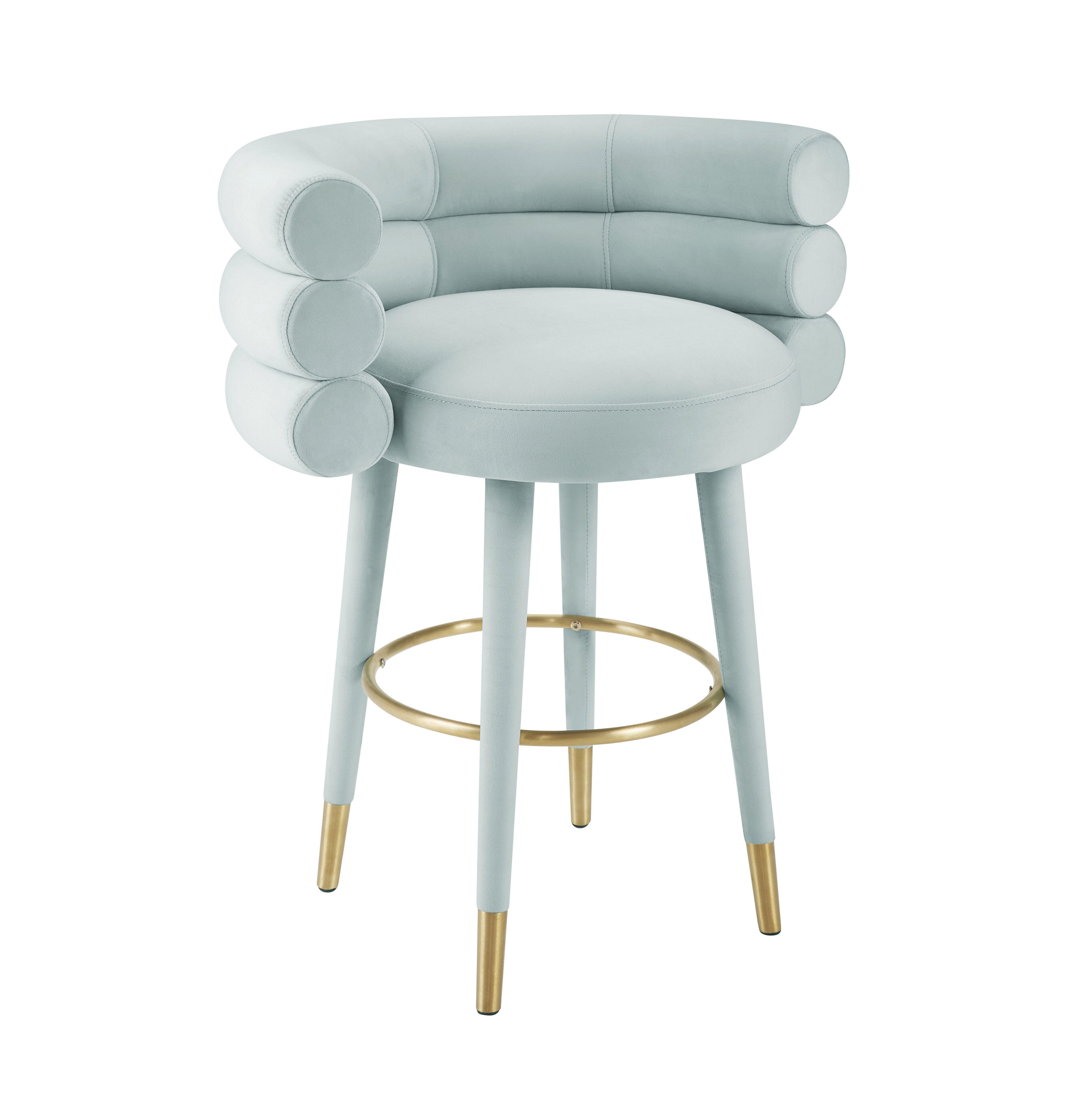 Betty Betty Sea Foam Green Velvet Counter Stool, Mint Green, large