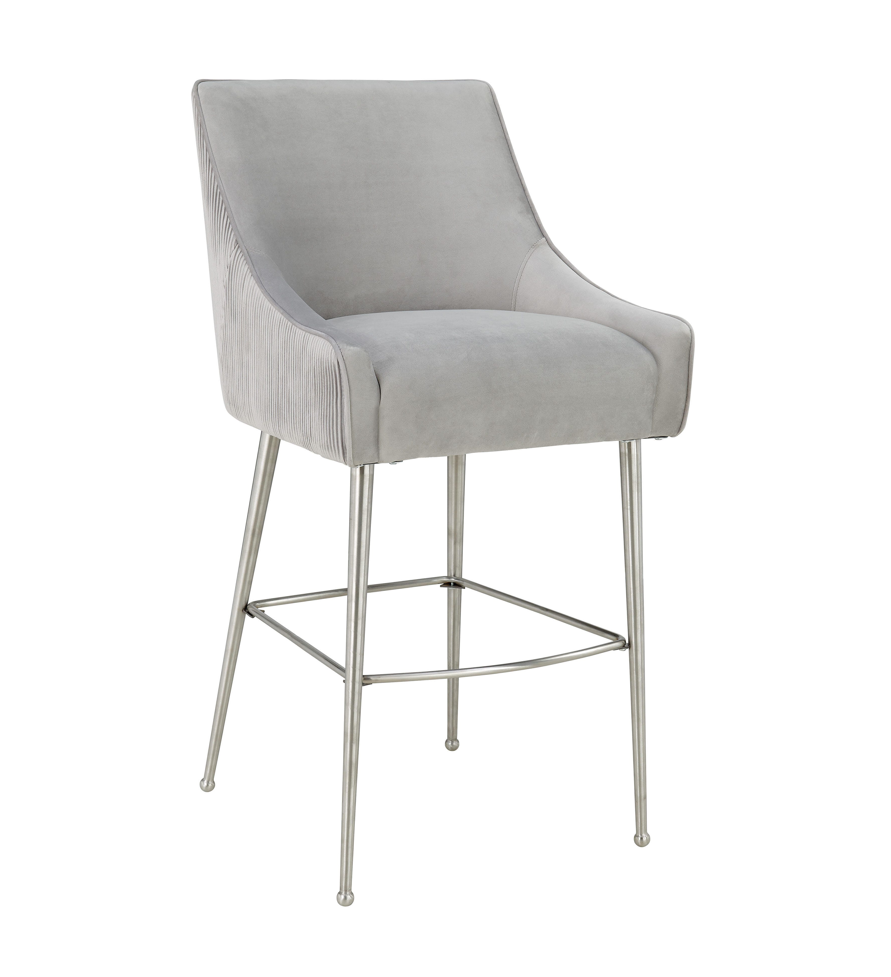 Beatrix Beatrix Pleated Light Grey Velvet Counter Stool, Gray/Silver, large