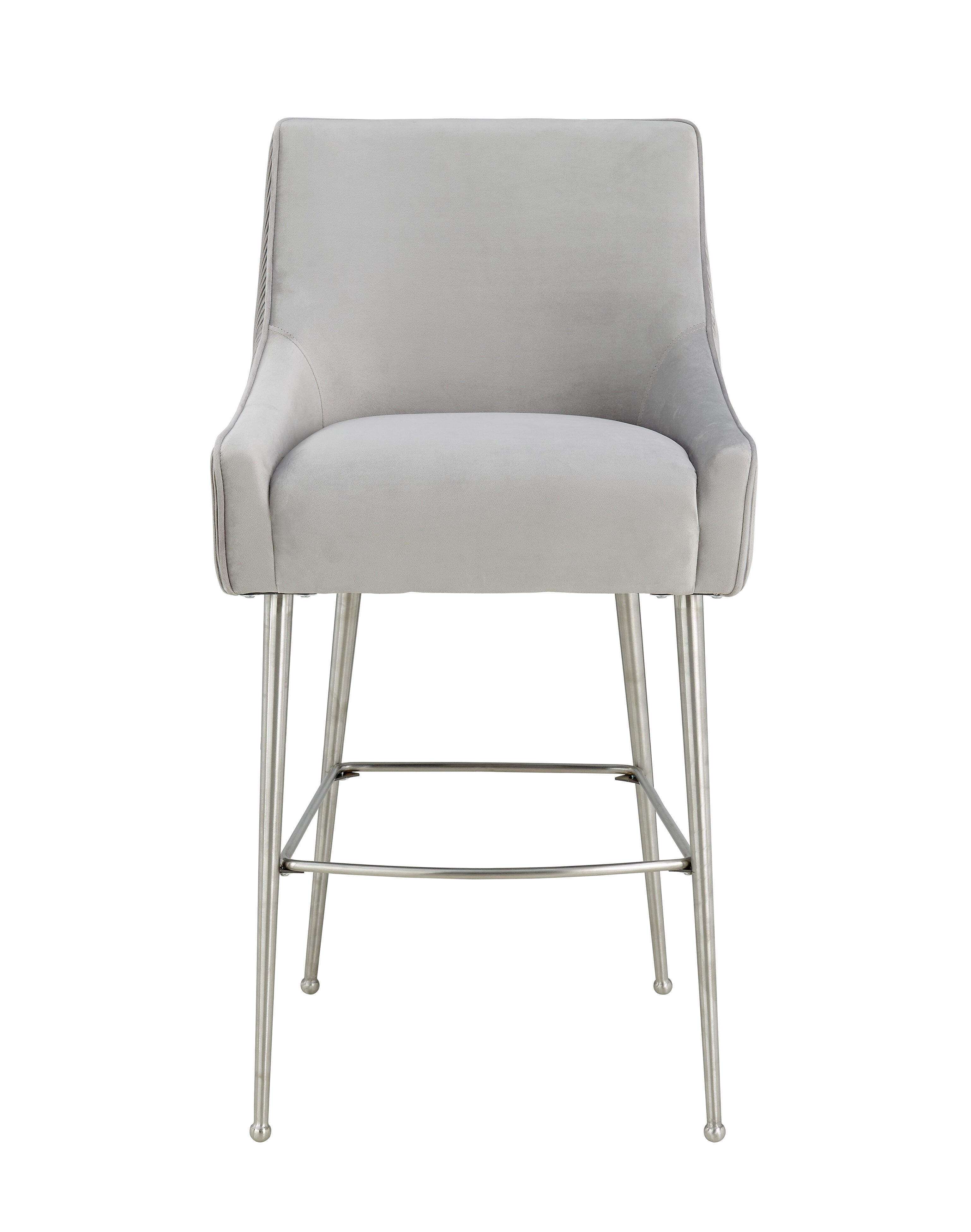 Beatrix Beatrix Pleated Light Grey Velvet Counter Stool, Gray/Silver, large