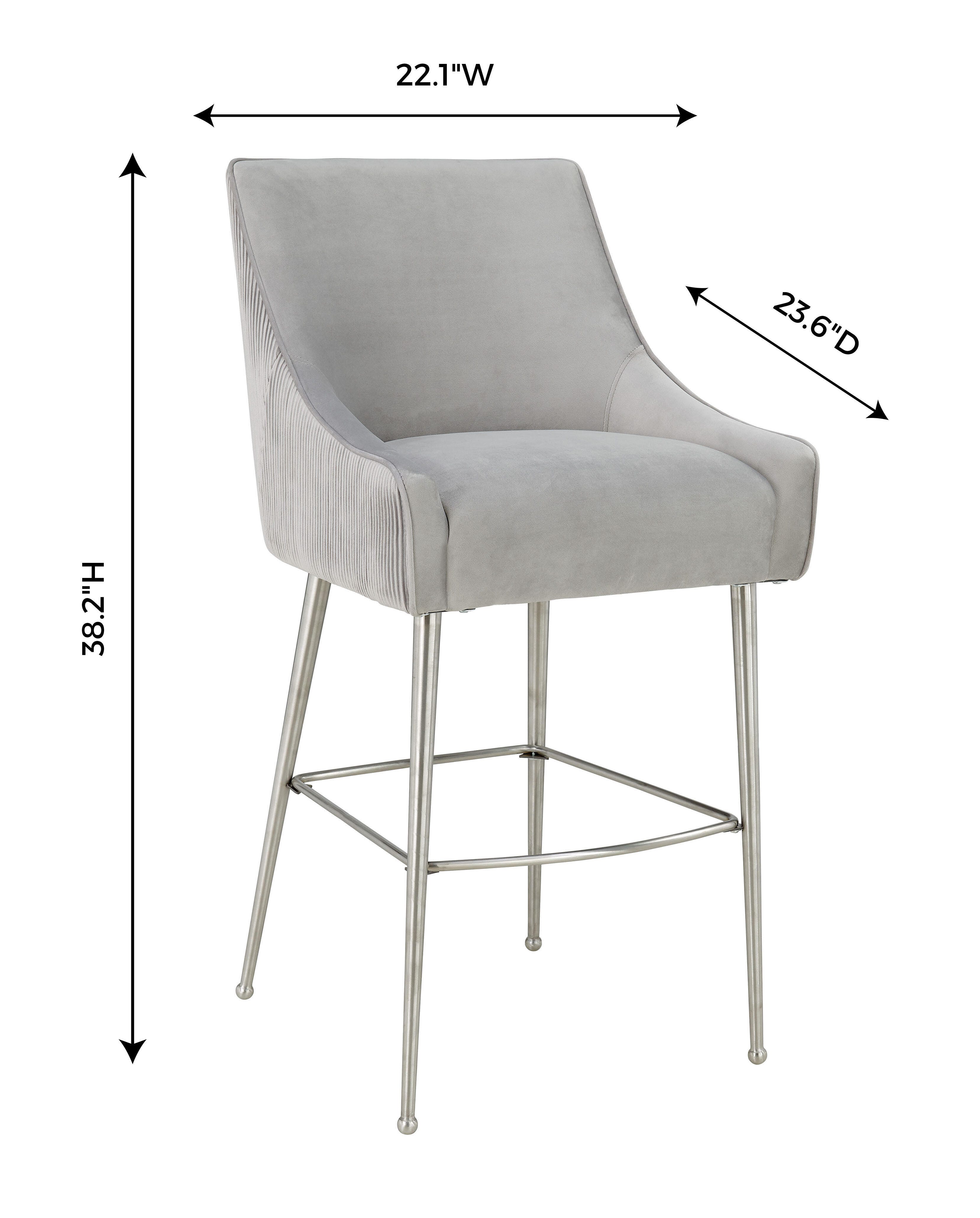 Beatrix Beatrix Pleated Light Grey Velvet Counter Stool, Gray/Silver, large