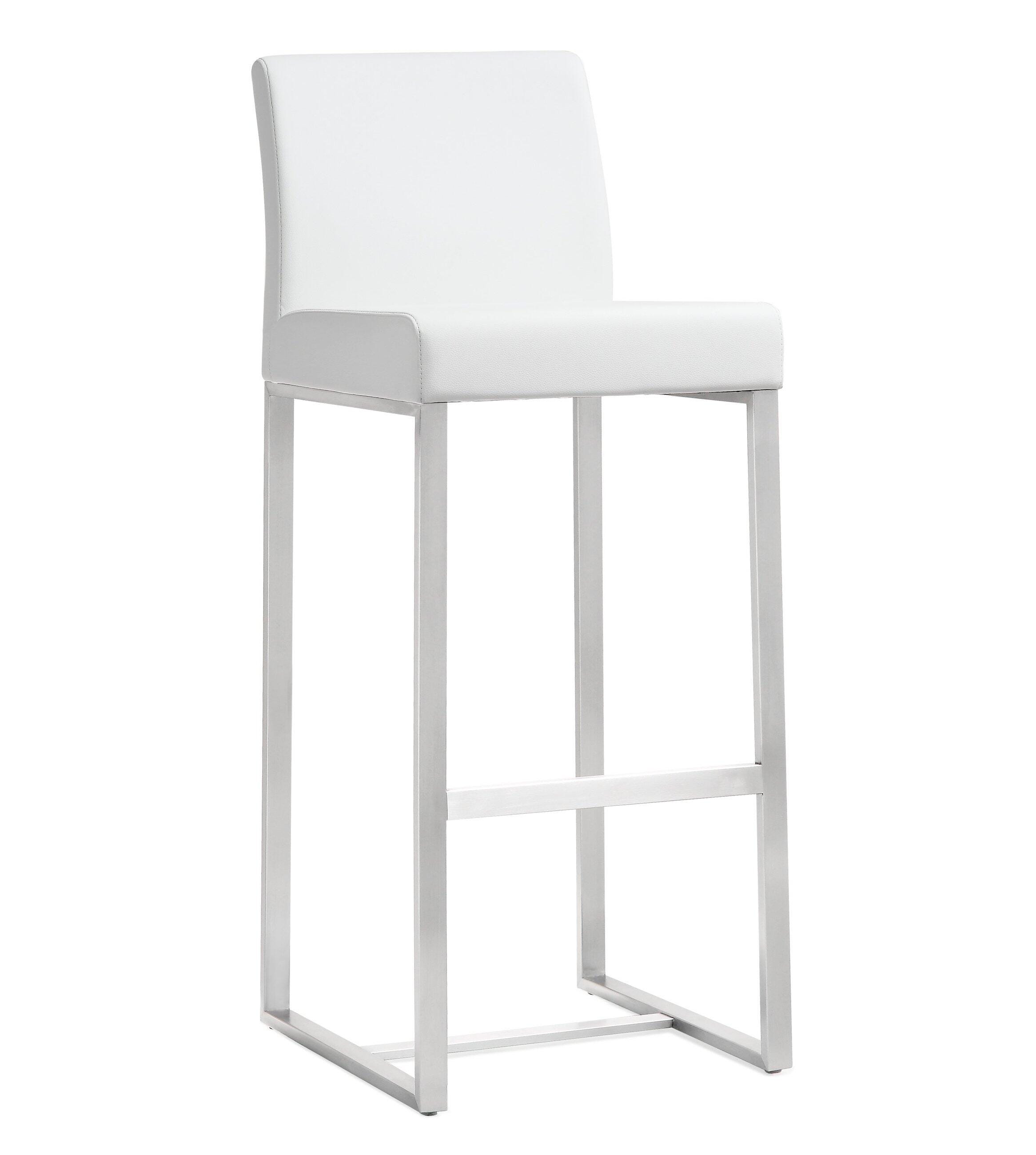TOV Furniture Denmark Denmark White Stainless Steel Barstool (Set of 2), White, large