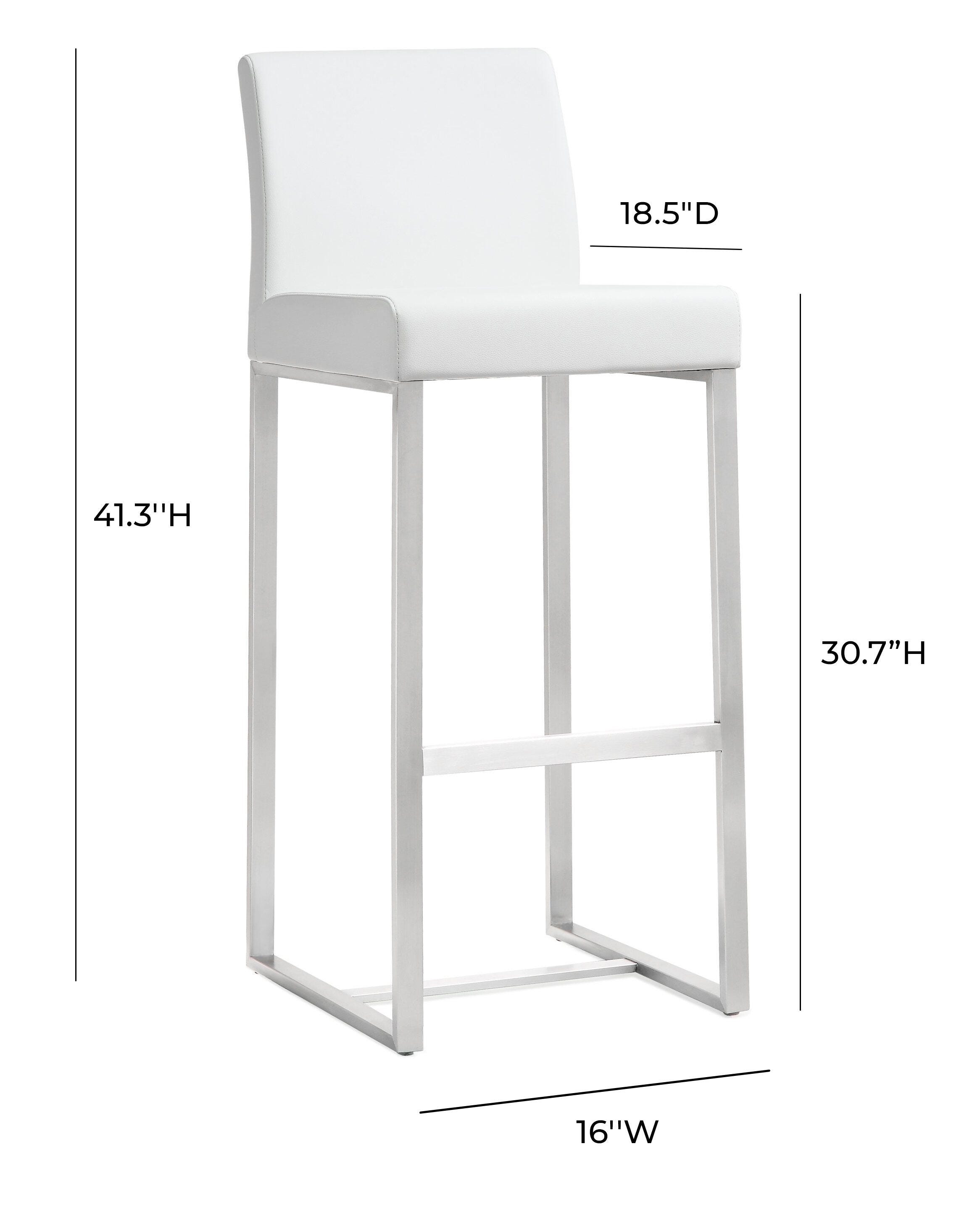 TOV Furniture Denmark Denmark White Stainless Steel Barstool (Set of 2), White, large