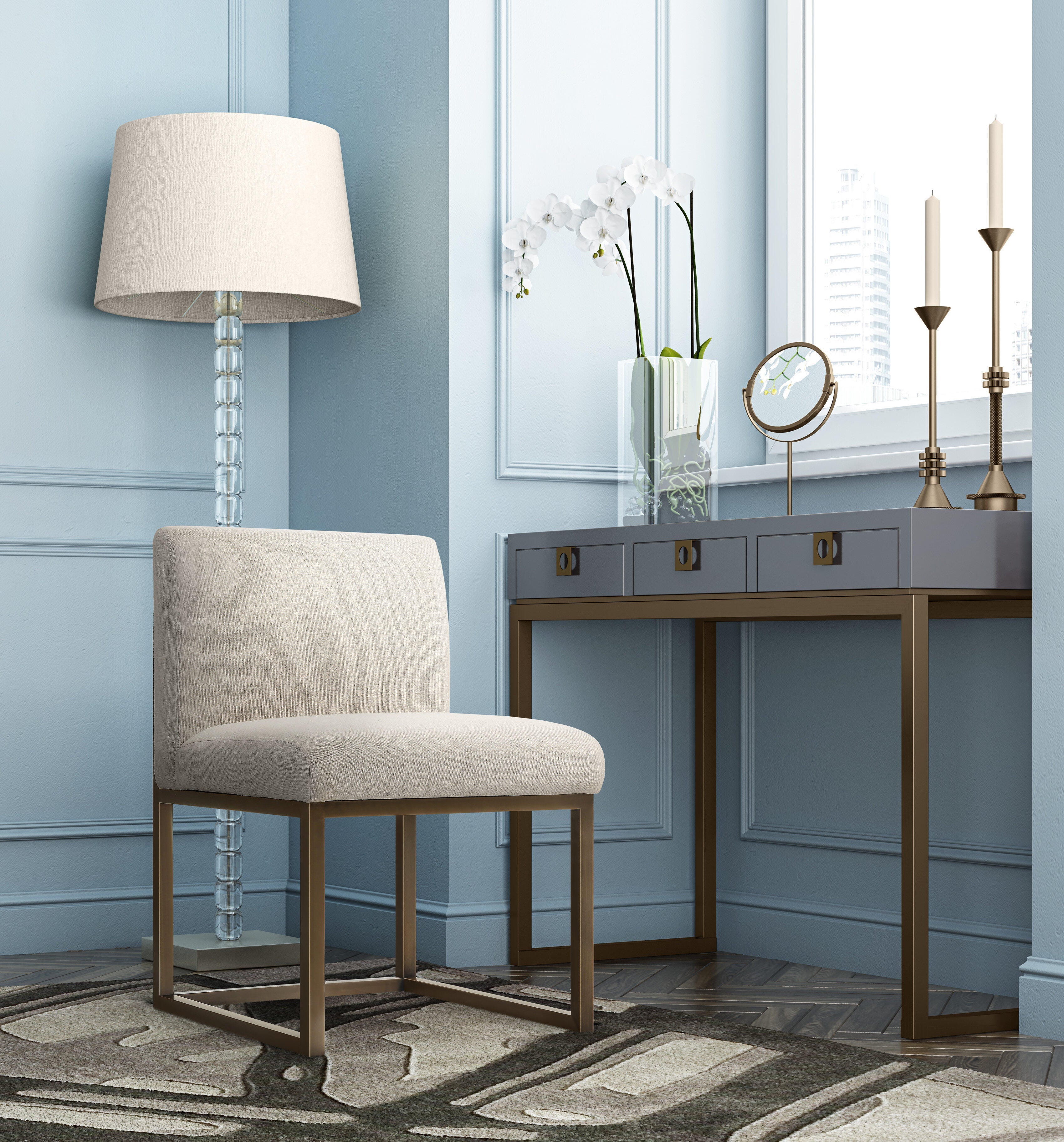 Haute Haute Beige Linen Chair in Brass, , rollover
