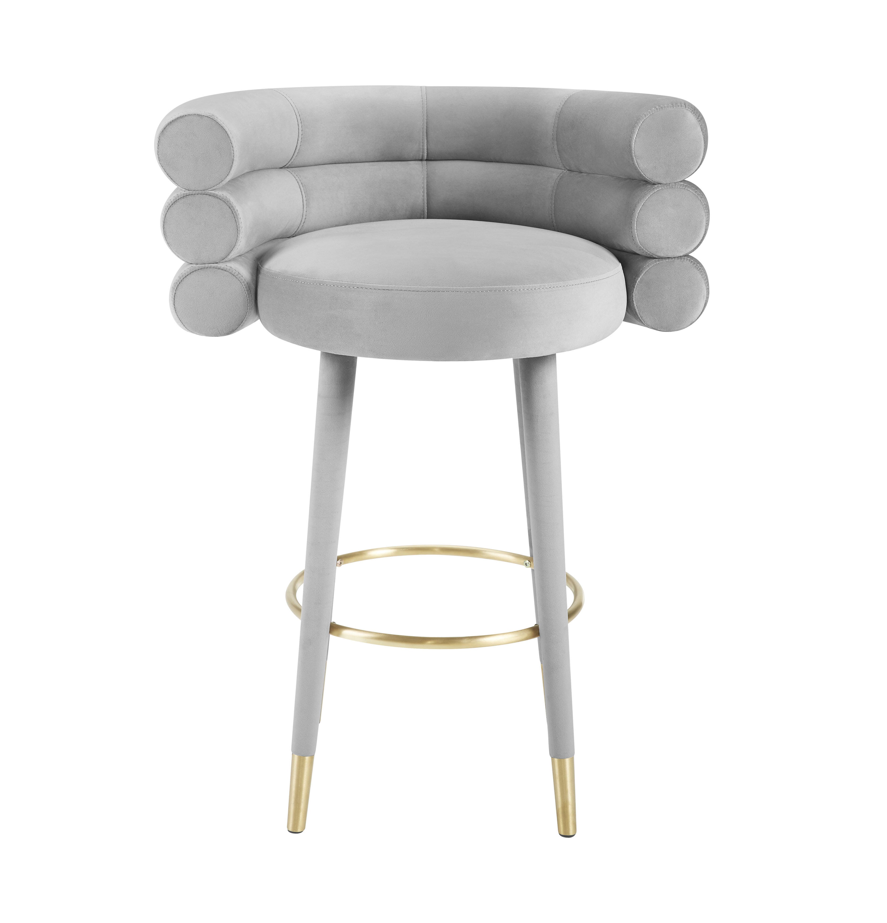 TOV Furniture Betty Gray Velvet Barstool, Gray, large