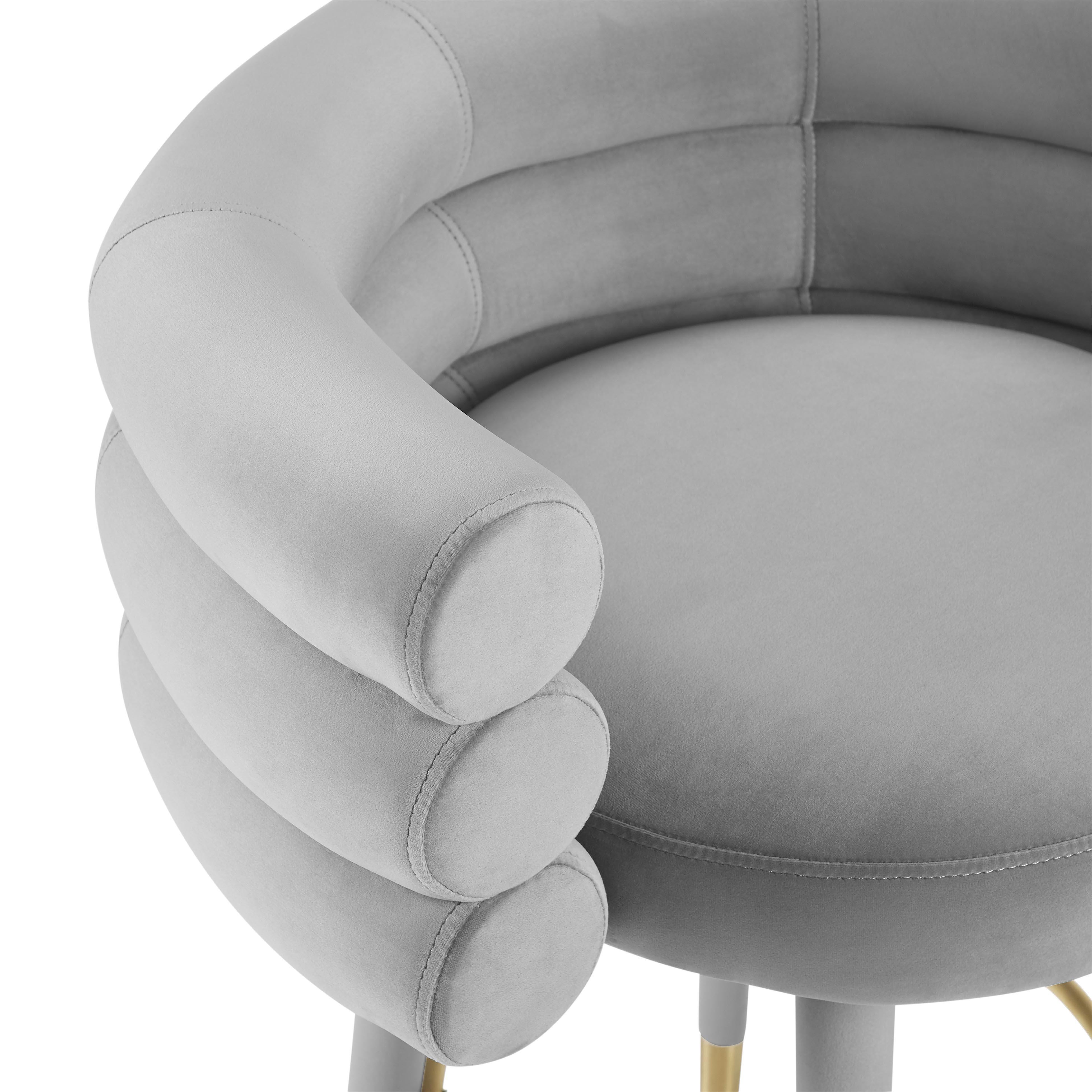 TOV Furniture Betty Gray Velvet Barstool, Gray, large