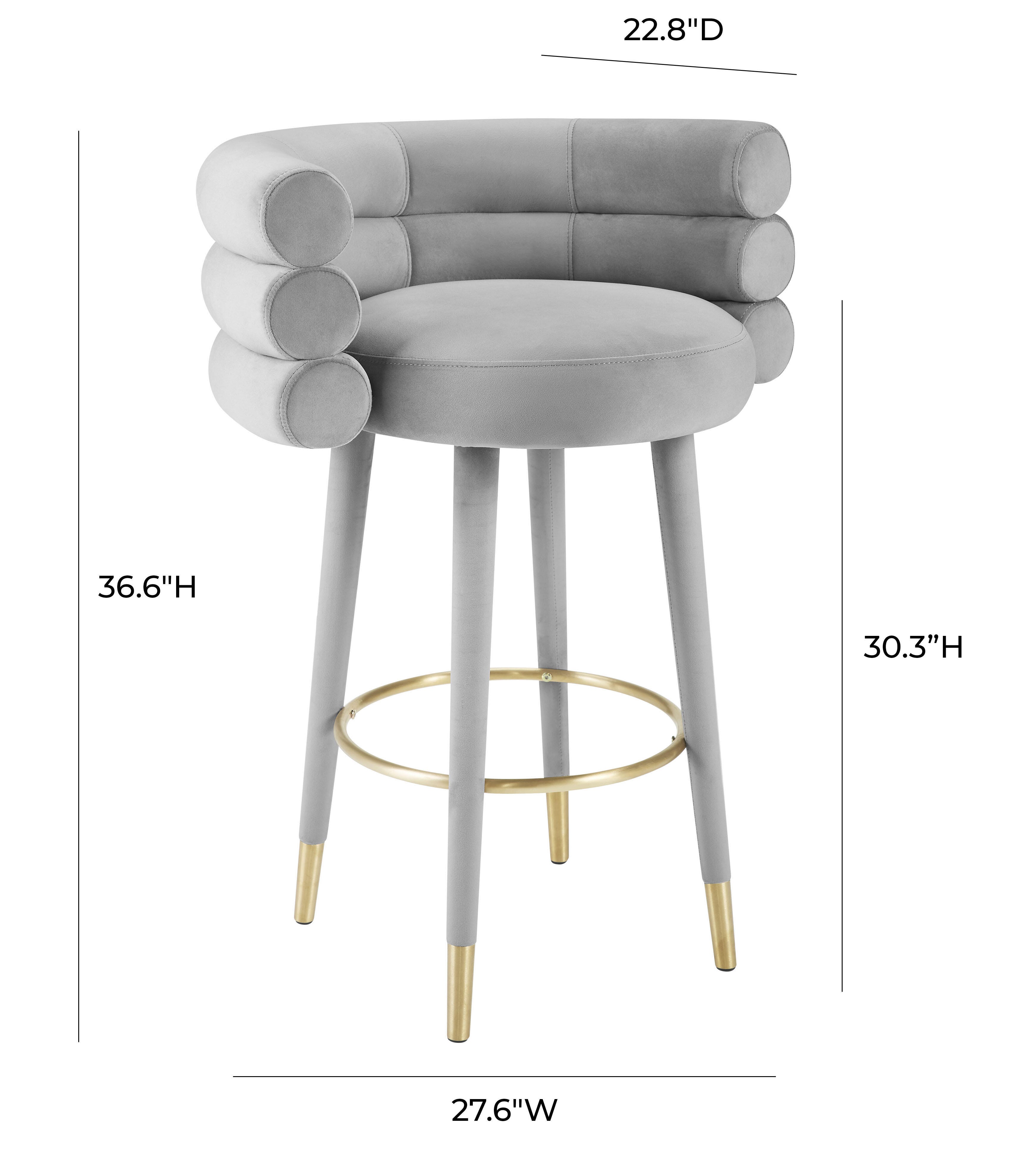 TOV Furniture Betty Gray Velvet Barstool, Gray, large