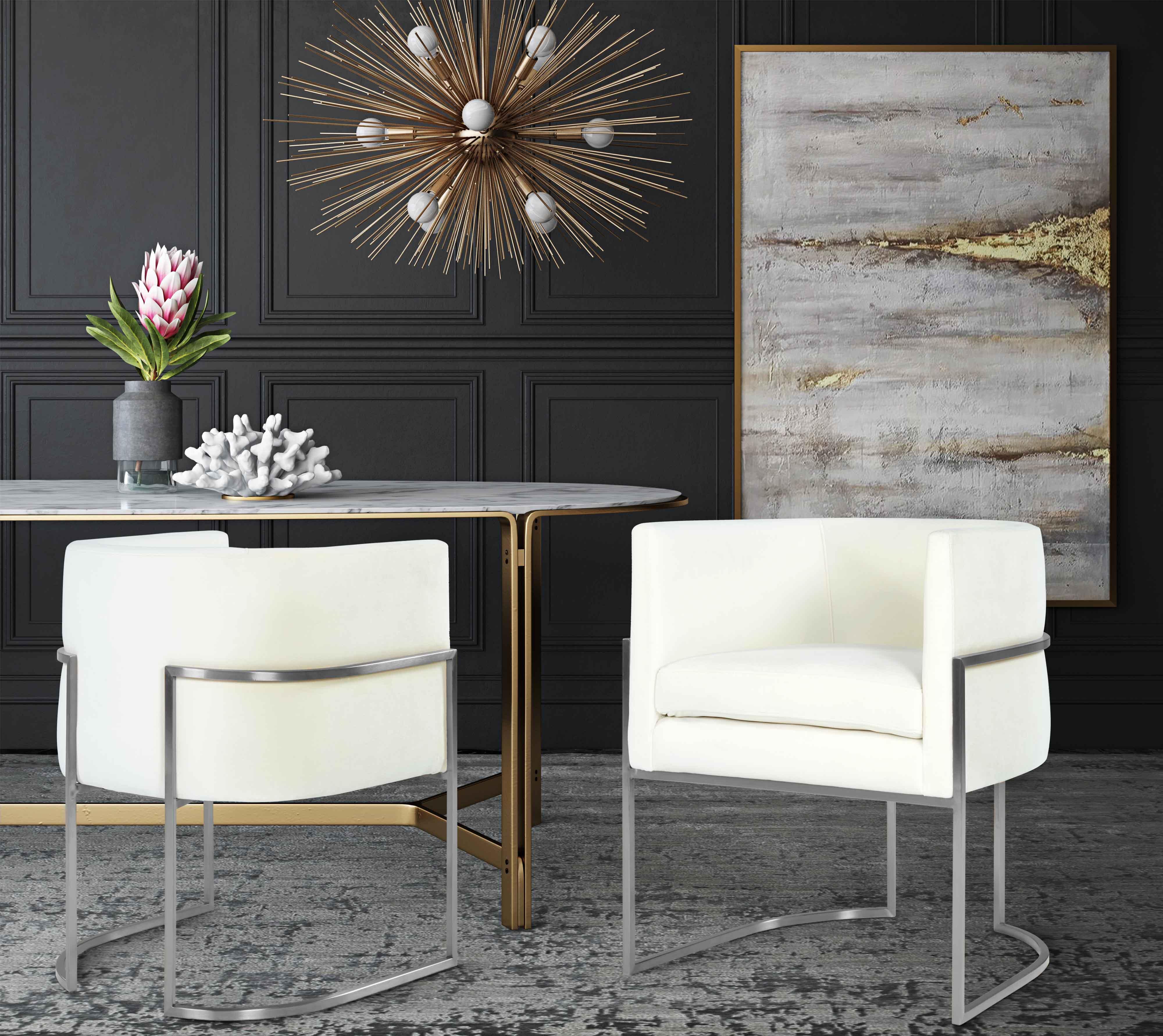 Giselle Giselle Cream Velvet Dining Chair - Silver Frame, Cream/Silver, rollover