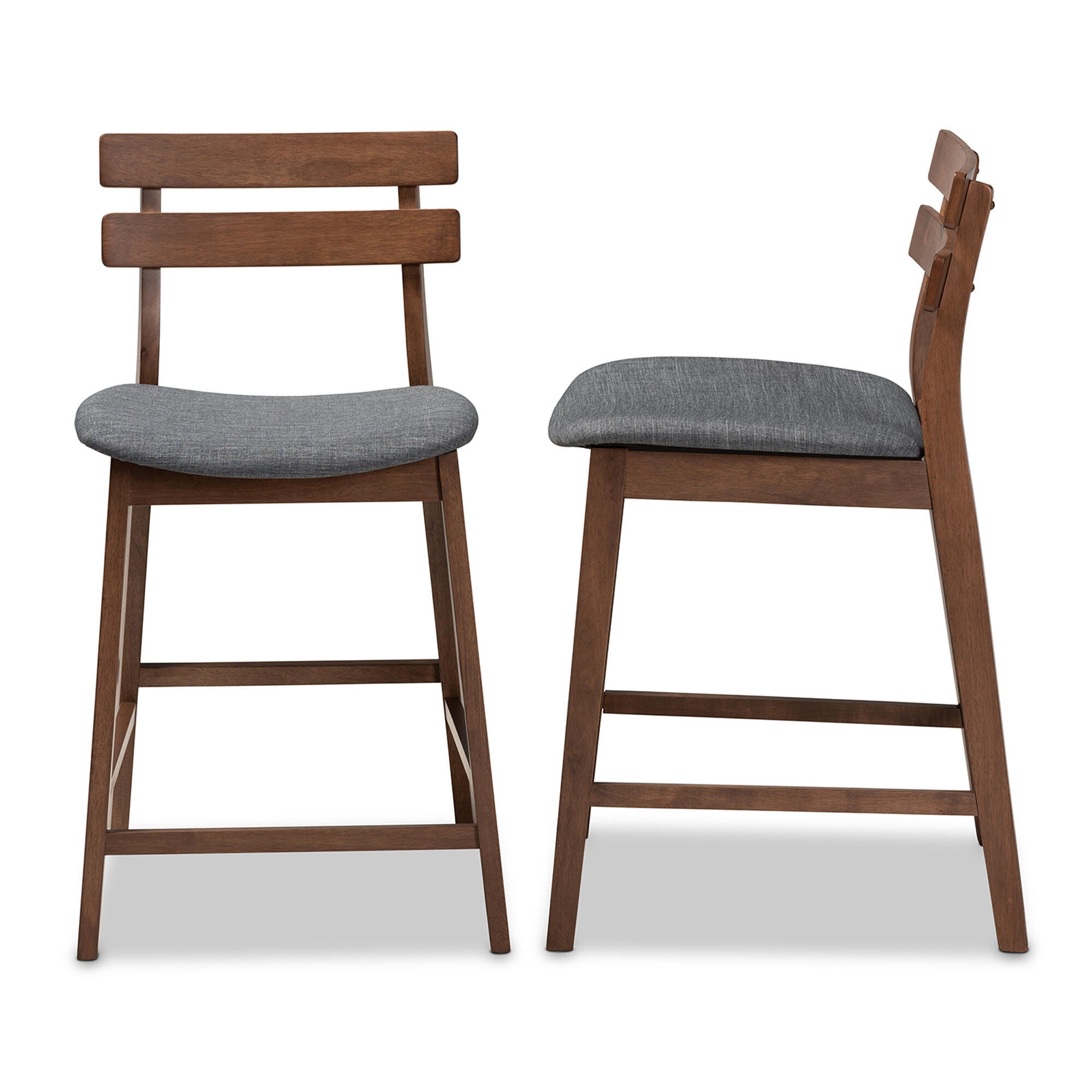 Larine Dark Gray Fabric Upholstered Walnut Finished 2-Piece Wood Counter Stool Set, Dark Gray, large