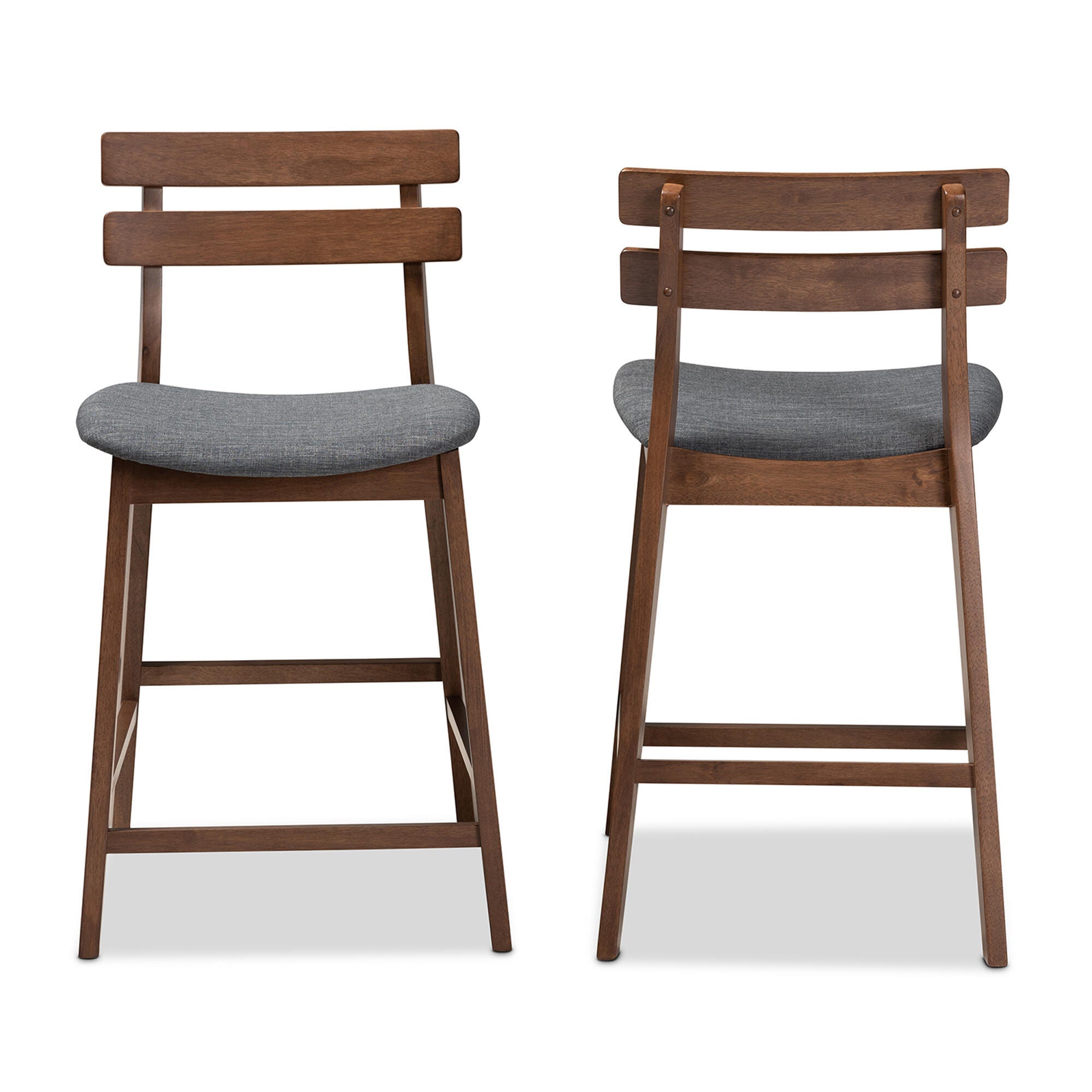 Larine Dark Gray Fabric Upholstered Walnut Finished 2-Piece Wood Counter Stool Set, Dark Gray, large