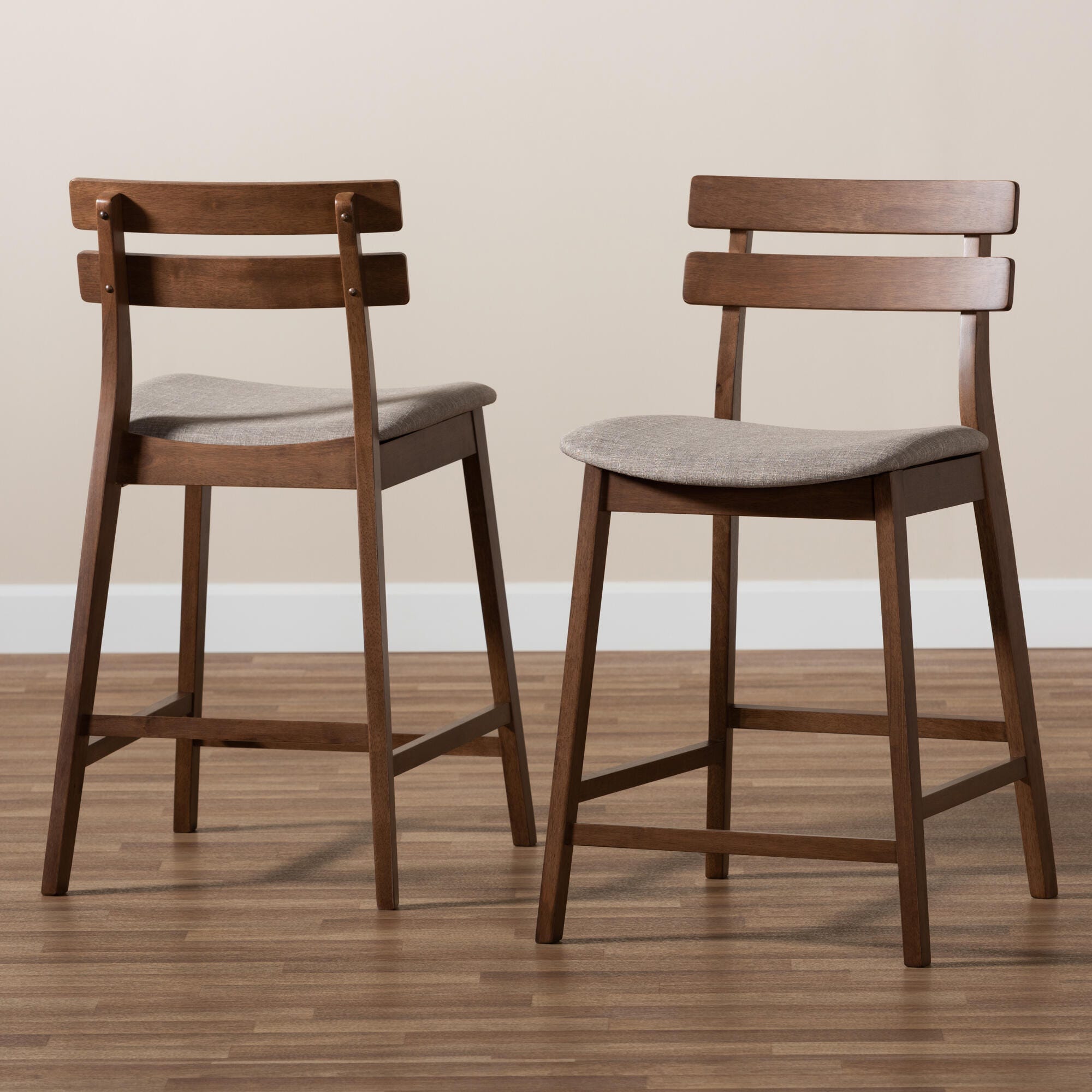 Larine Light Gray Fabric Upholstered Walnut Finished 2-Piece Wood Counter Stool Set, Light Gray, large