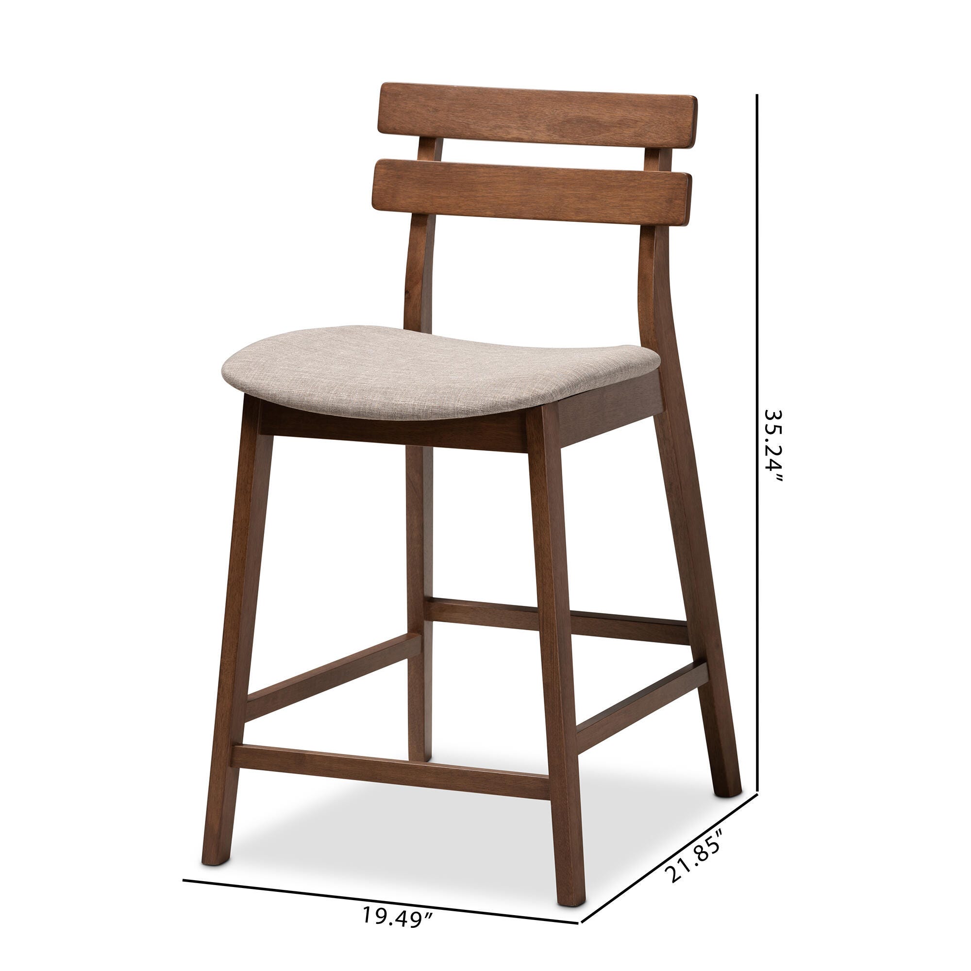 Larine Light Gray Fabric Upholstered Walnut Finished 2-Piece Wood Counter Stool Set, Light Gray, large