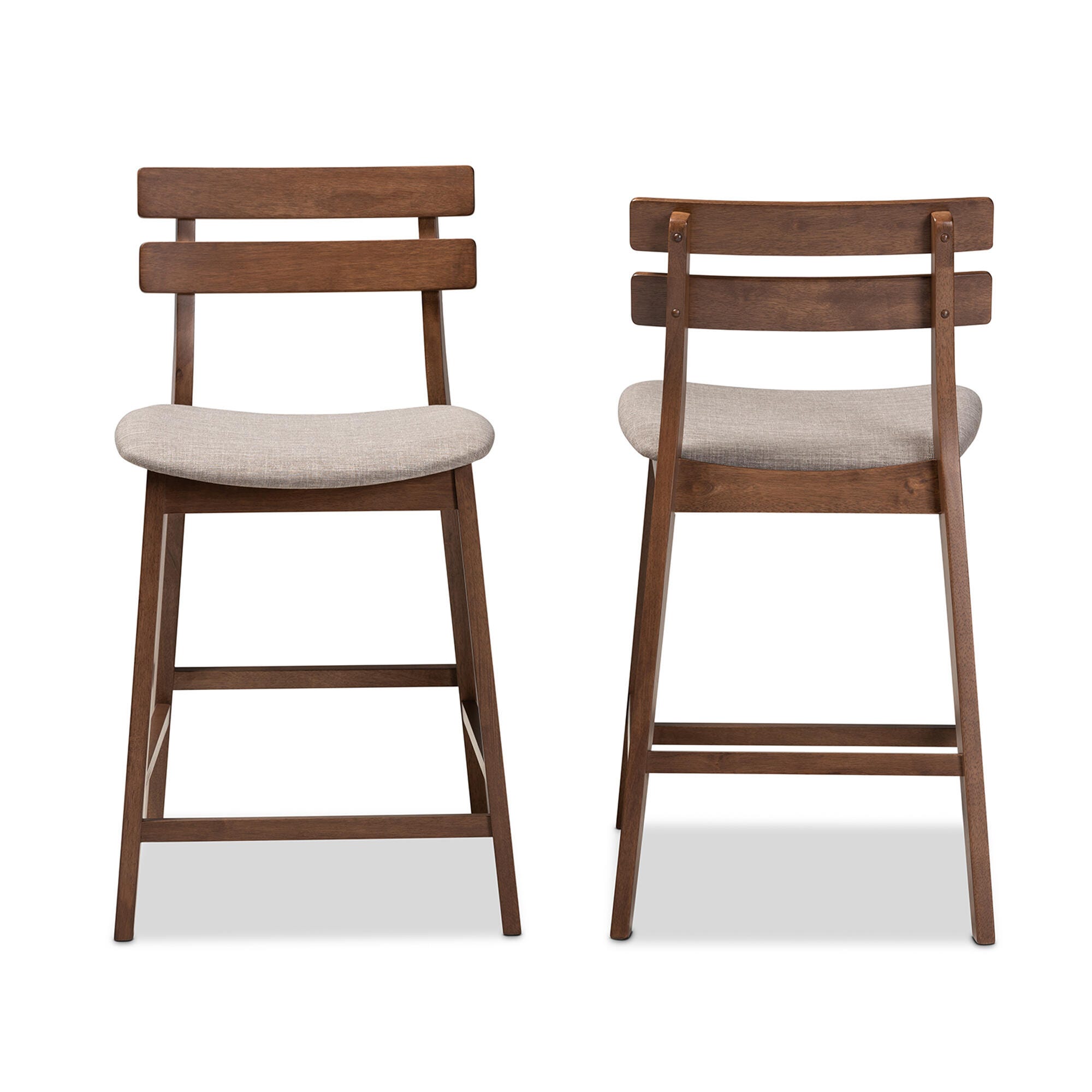 Larine Light Gray Fabric Upholstered Walnut Finished 2-Piece Wood Counter Stool Set, Light Gray, large
