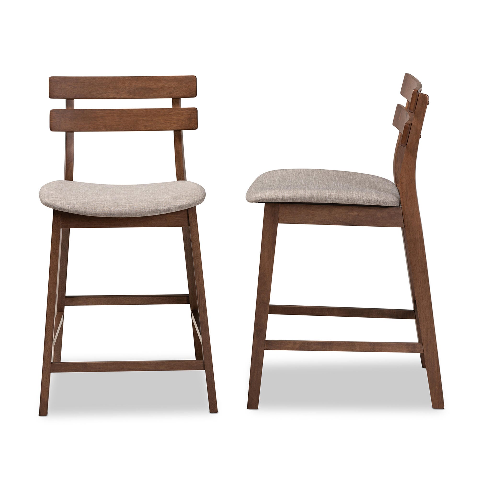 Larine Light Gray Fabric Upholstered Walnut Finished 2-Piece Wood Counter Stool Set, Light Gray, large